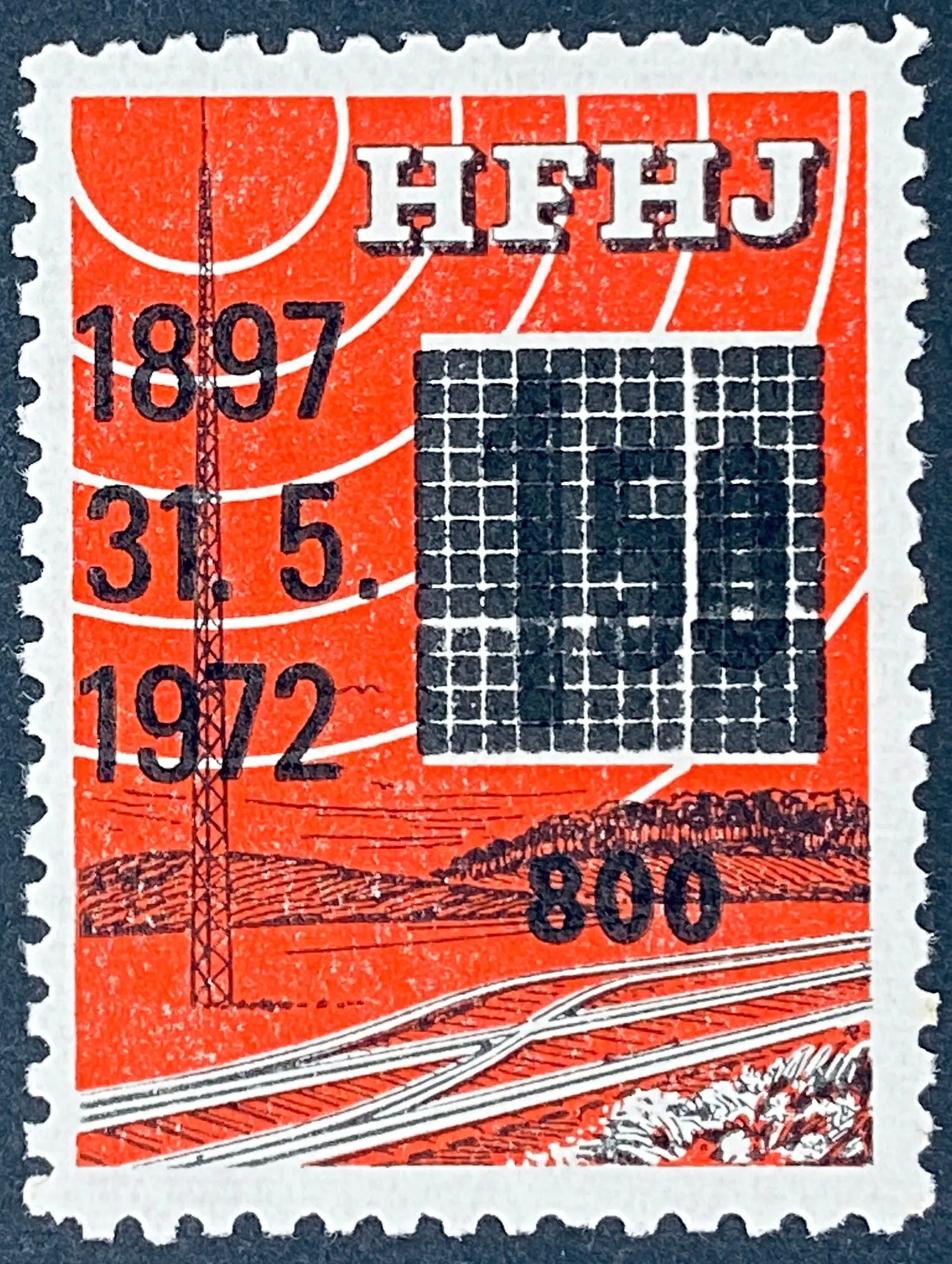 HFHJ 159 - Provisorium (overtryk) 800 Øre sort på 1<sup>50</sup> Kroner Motiv: Radiomast - Rød.