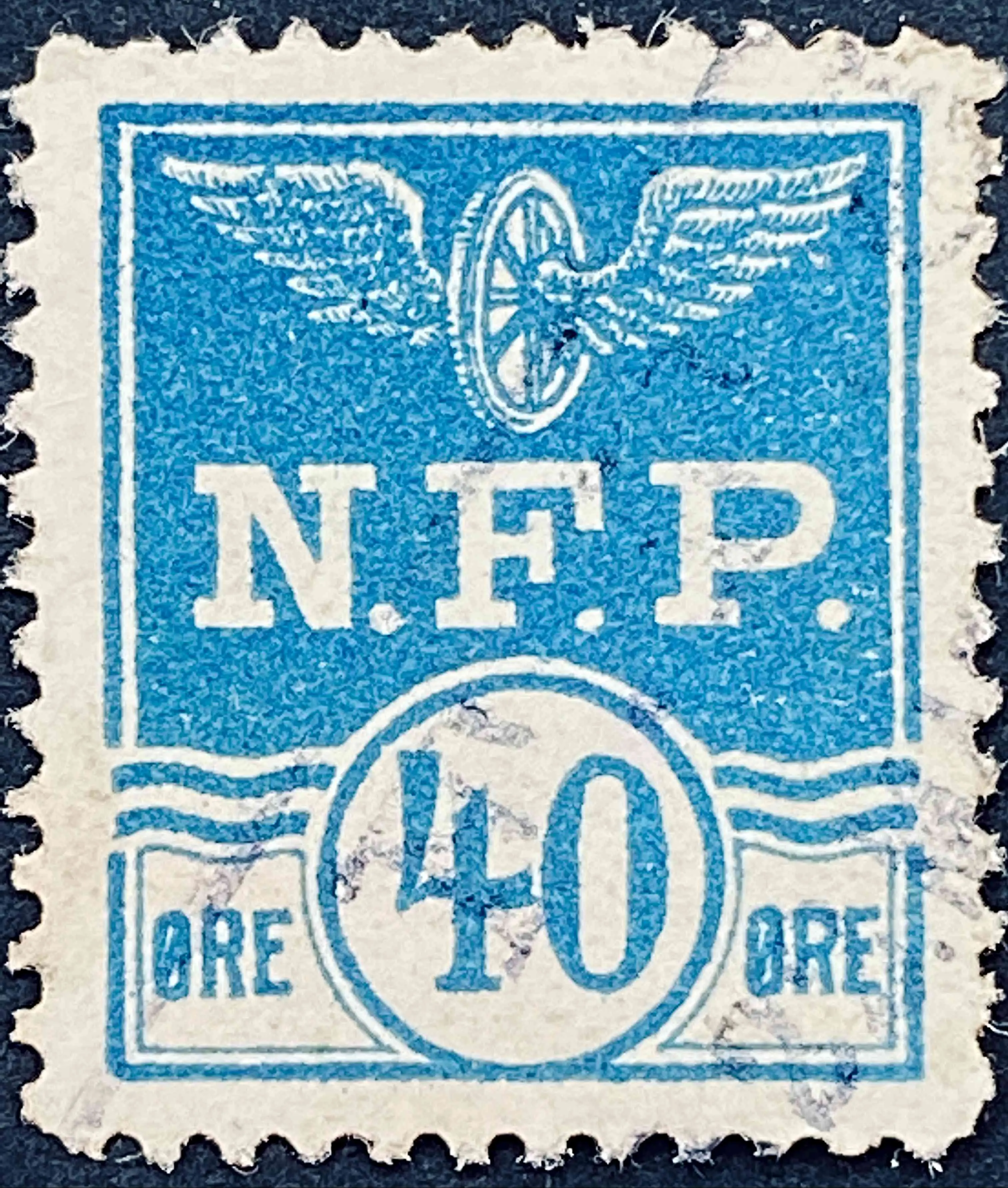 NFP F5 - 40 Øre Motiv: Vingehjul - Blå - banemærket er stemplet.