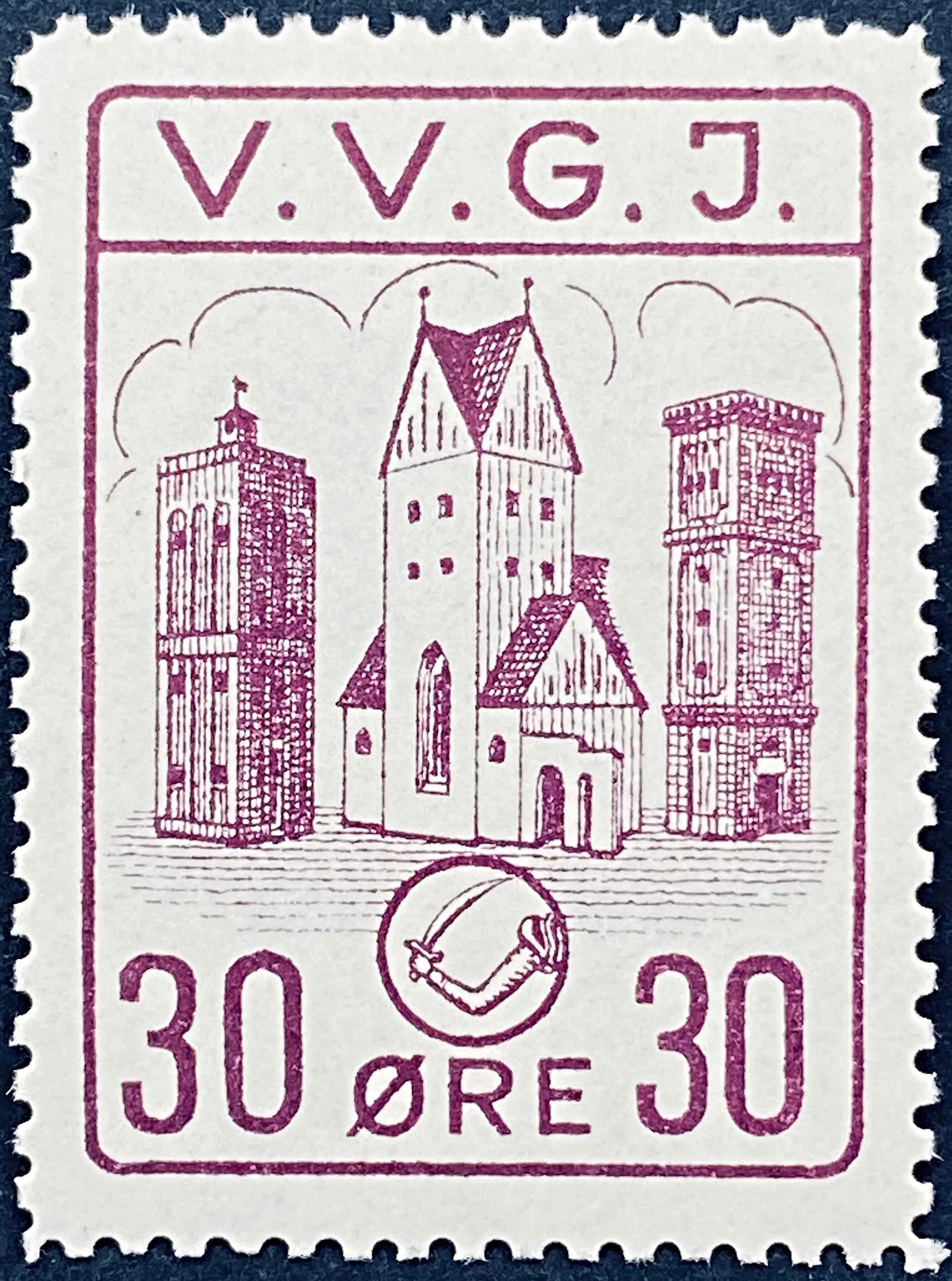 VVGJ 27 - 25 Øre Motiv: Grinsted tårne + Slaug Herreds våben - Violet.