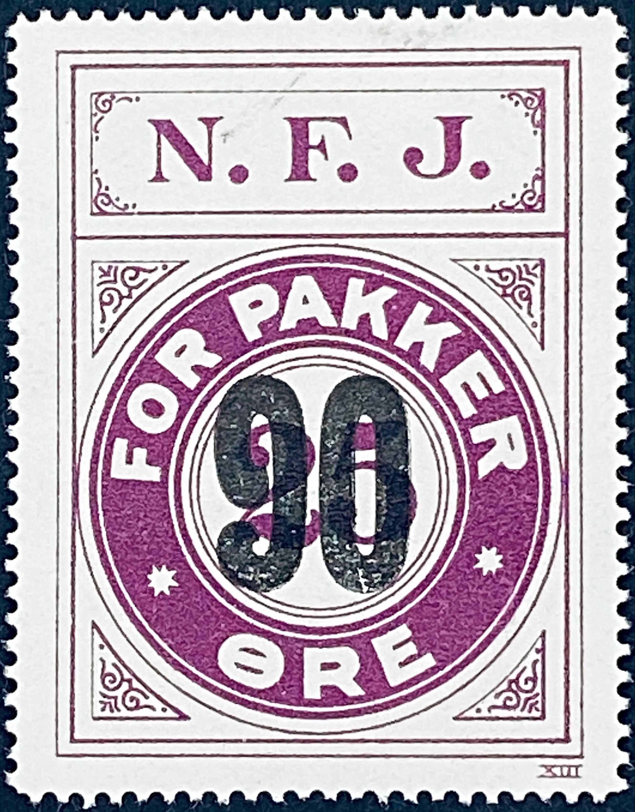 NFJ 16 - Provisorium (overtryk) 90 Øre sort bogtryk på 25 Øre - Violet.