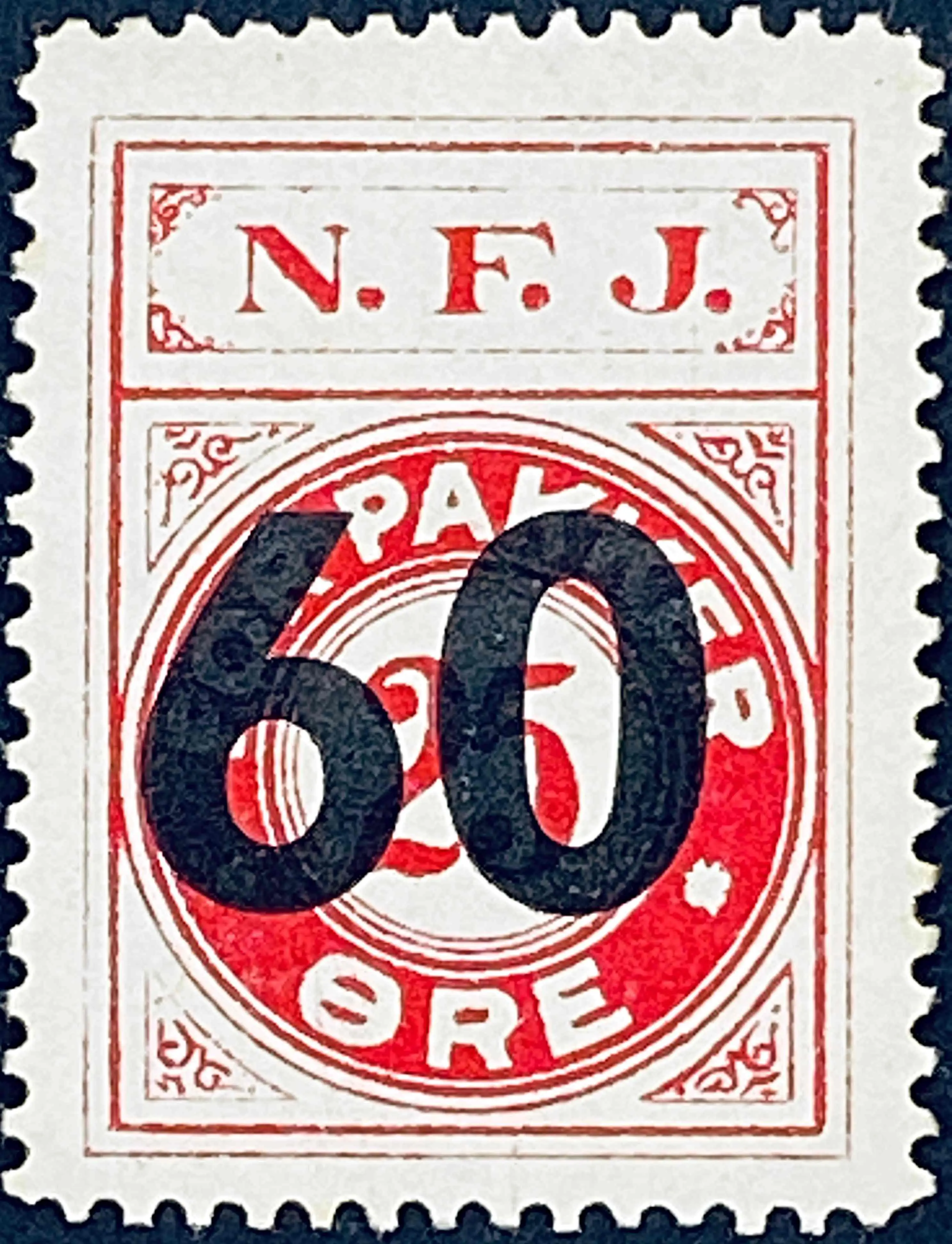 NFJ 33 - Provisorium (overtryk) 600 Øre sort bogtryk på 25 Øre - Karmin.