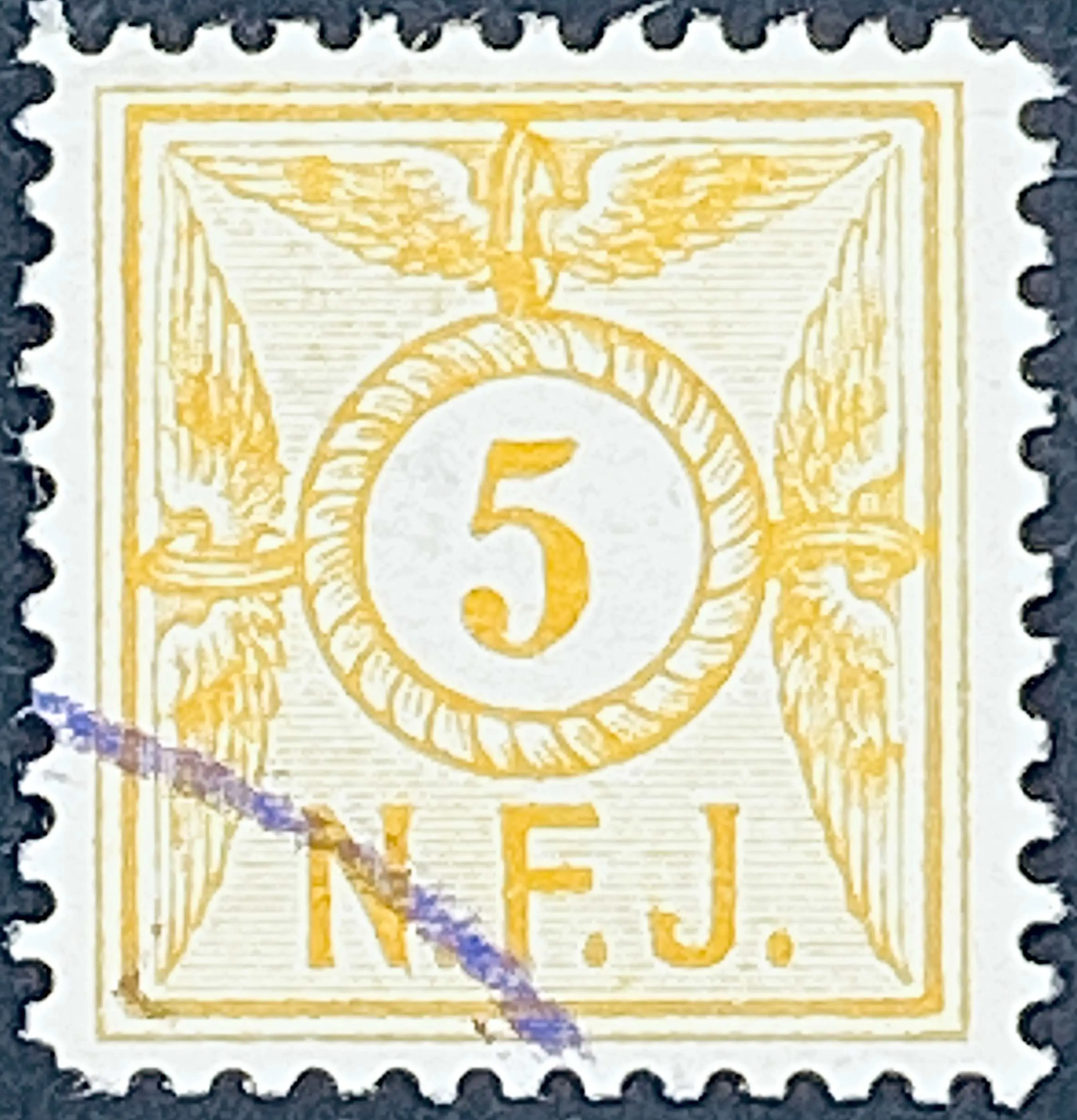 NFJ F1 - 5 Øre - Gul - banemærket er stemplet.