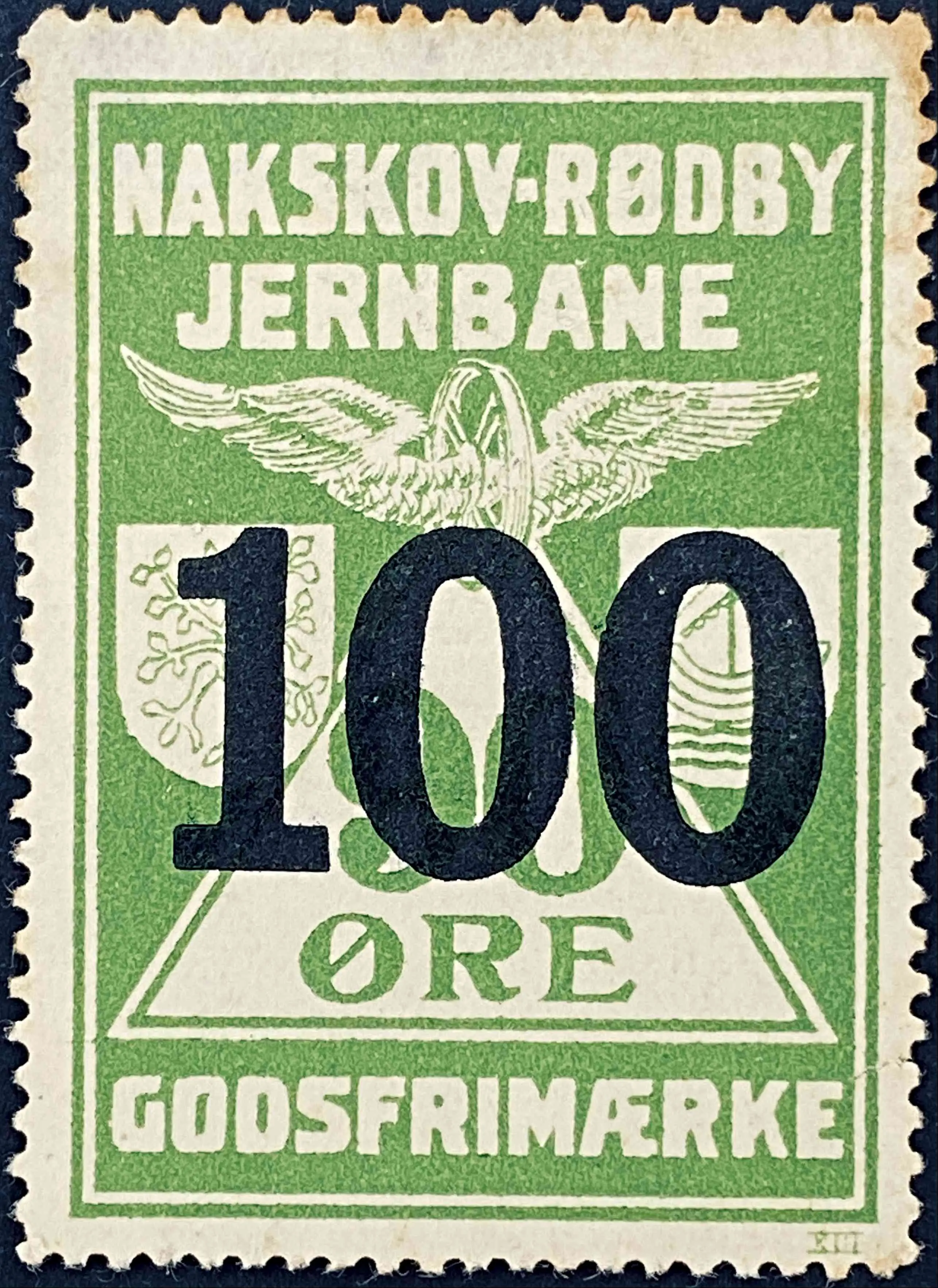 NRJ 15 - Provisorium (overtryk) 100 øre sort bogtryk på 90 Øre - Grøn.