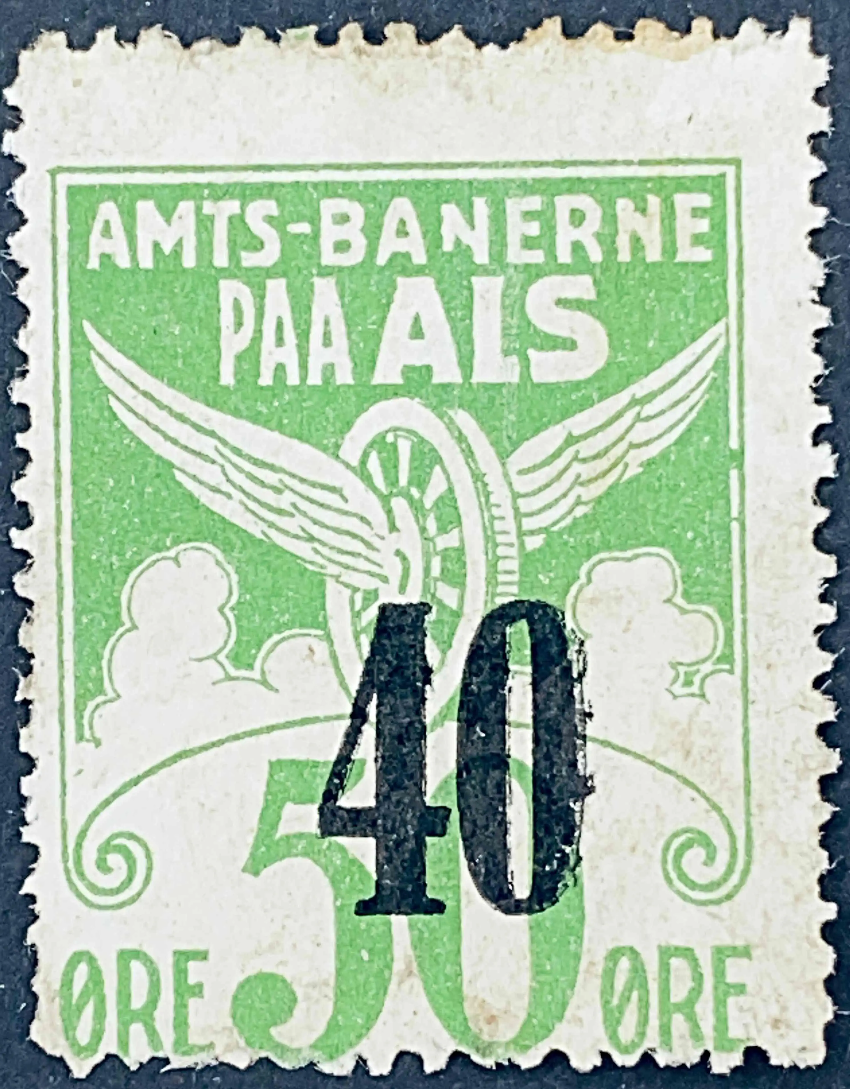 ABA 4 - Provisorium (overtryk) 40 Øre på 50 Øre - Grøn.