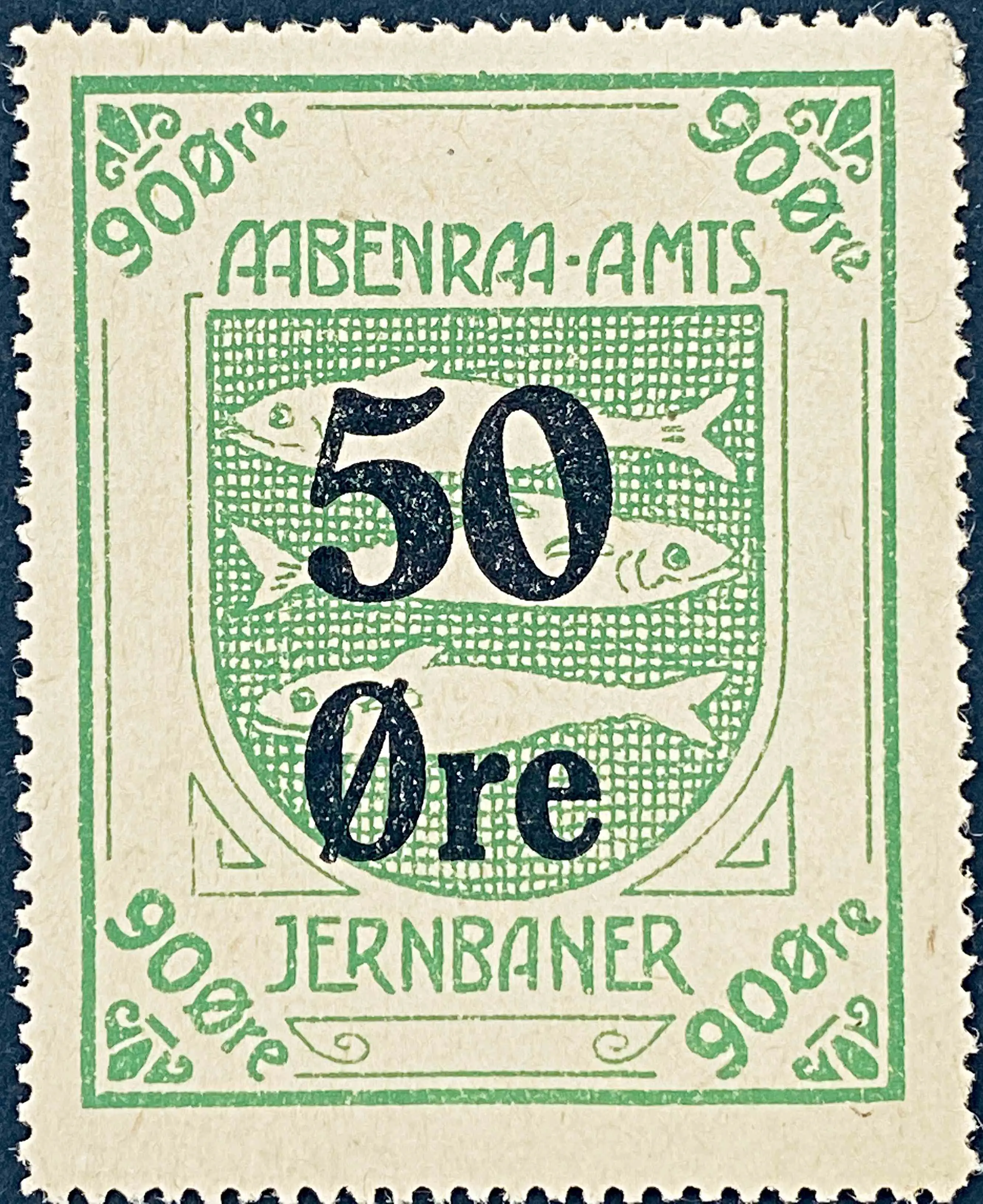 AaAJ 4B - Provisorium (overtryk) 50 Øre sort bogtryk på 90 Øre - Grøn.