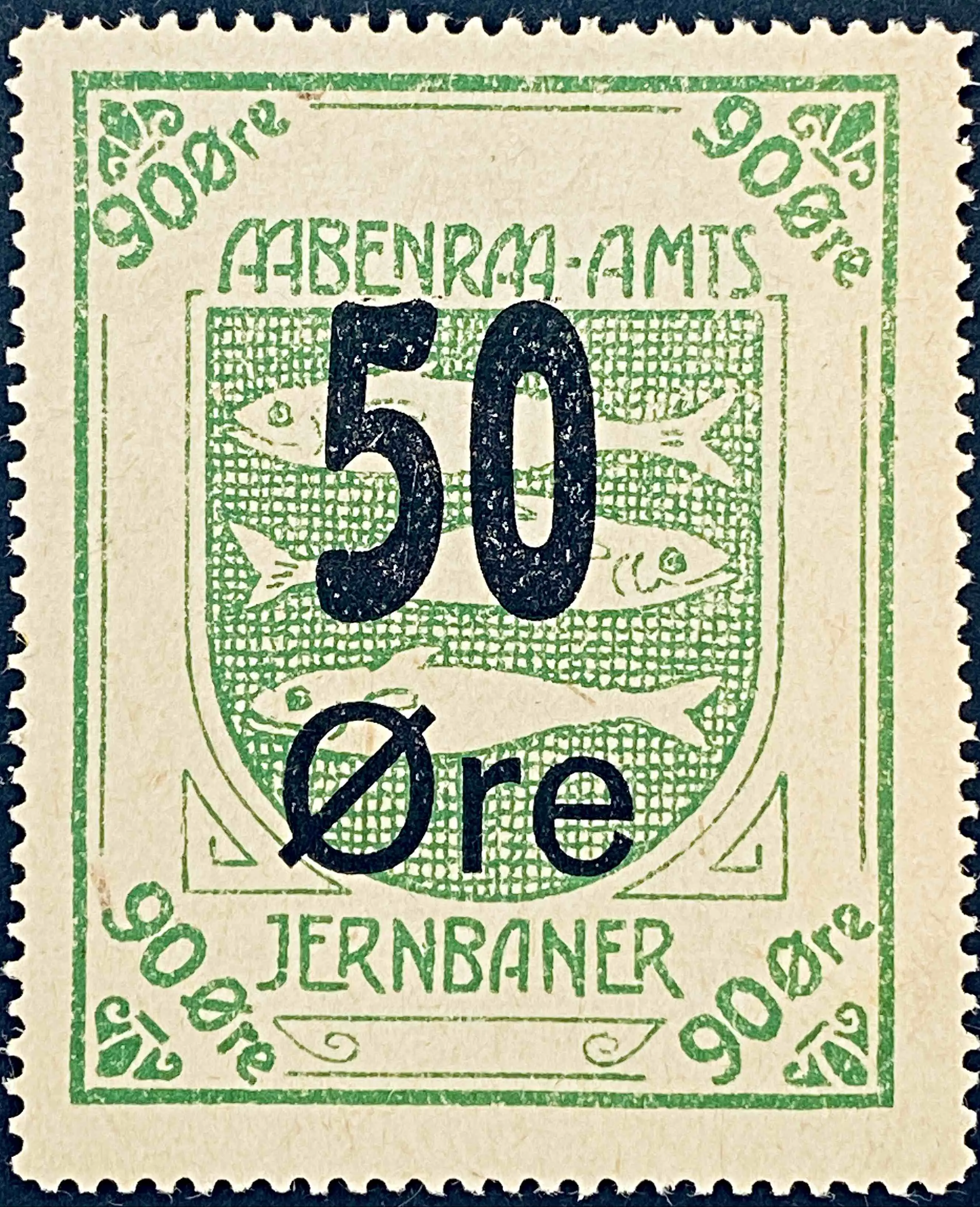 AaAJ 4E - Provisorium (overtryk) 50 Øre sort bogtryk på 90 Øre - Grøn.