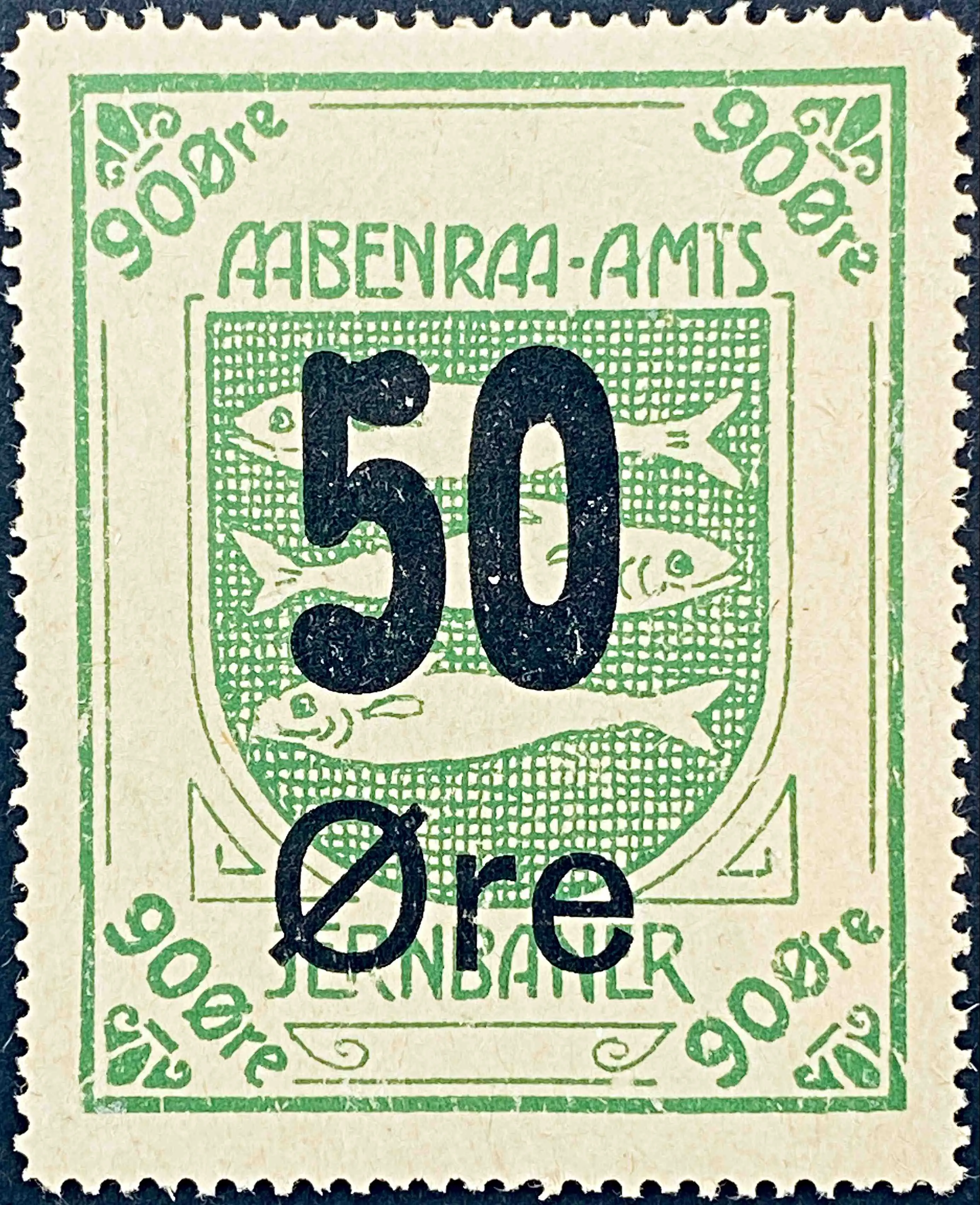 AaAJ 4I - Provisorium (overtryk) 50 Øre sort bogtryk på 90 Øre - Grøn.