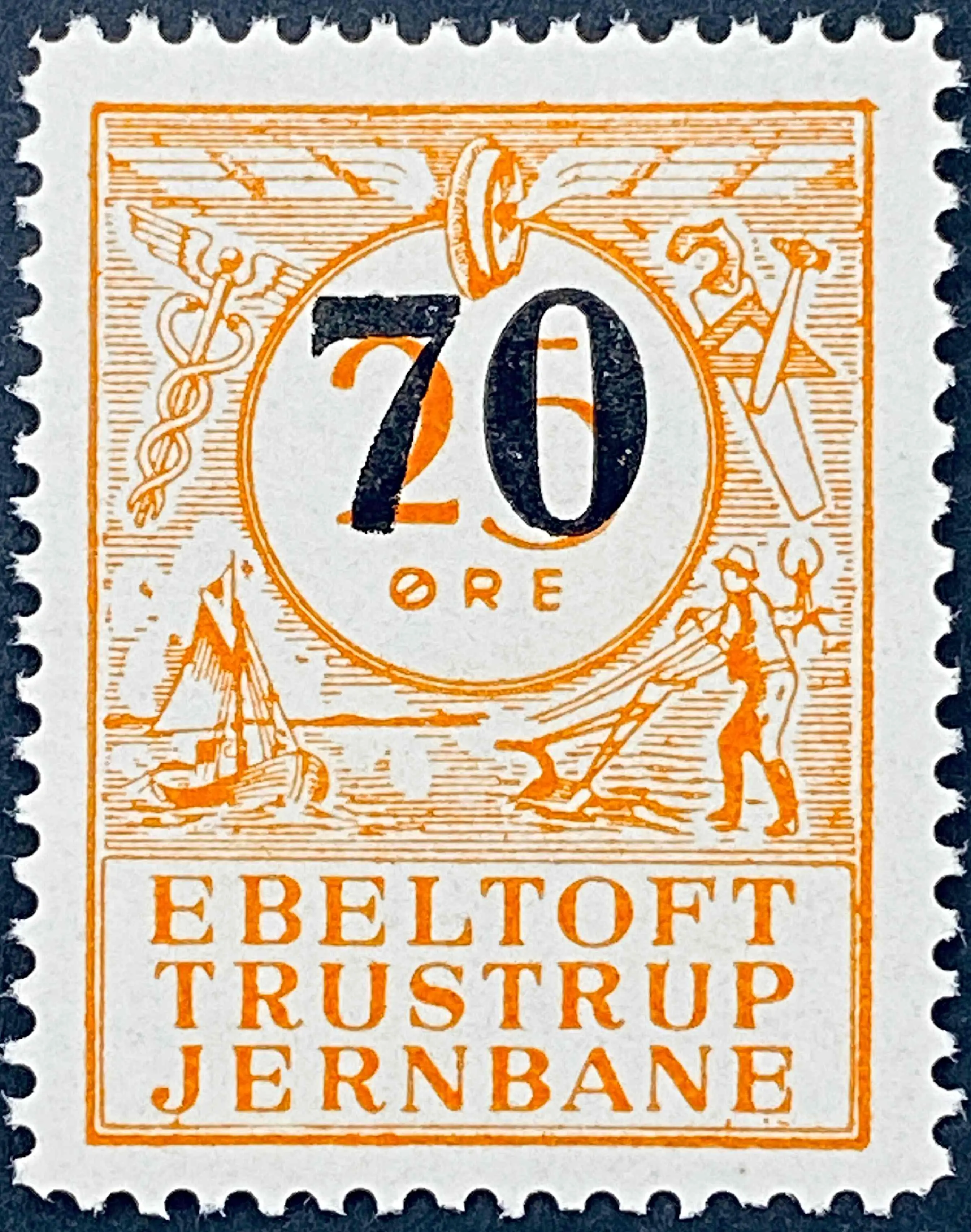 ETJ 31C - Provisorium (overtryk) 70 Øre sort bogtryk på 25 Øre - Orange.