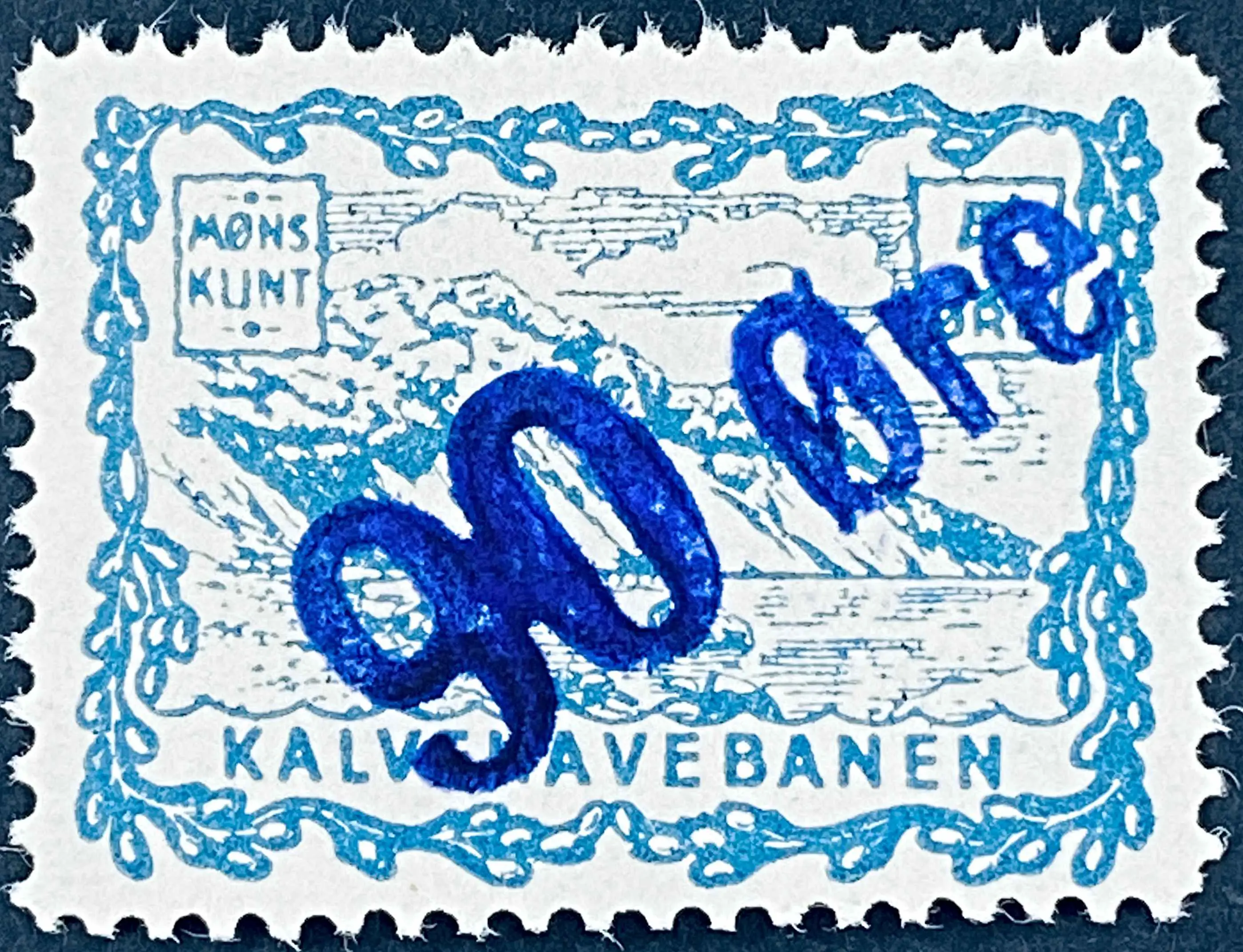 KB 35 - Provisorium (overtryk) 90 Øre violet håndstemplet på 5 Øre - Gråblå.