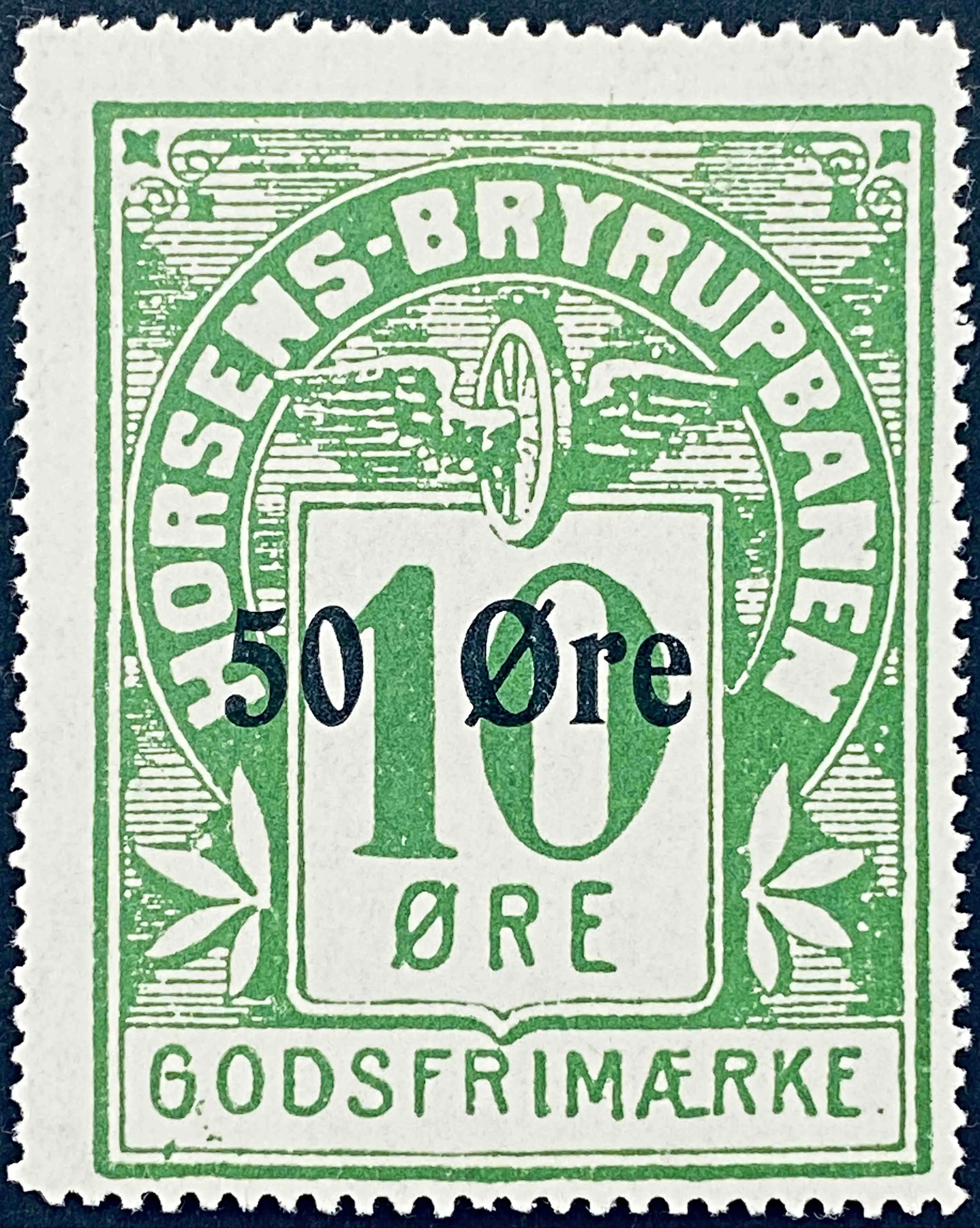 HBJ 16 - Provisorium (overtryk) 50 Øre sort bogtryk på 10 Øre - Grøn nuance.