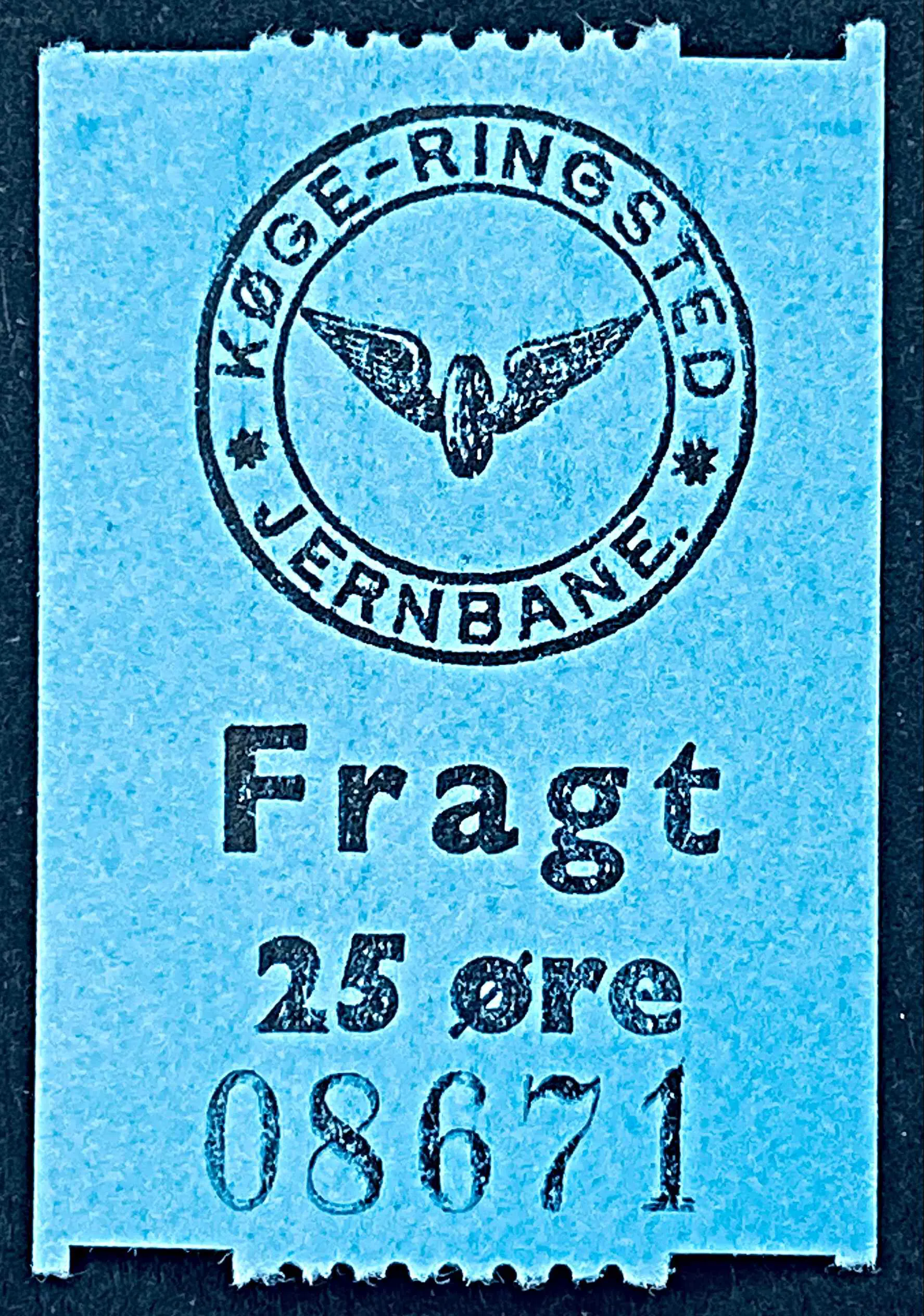 KRB 40 - 25 Øre - Sort tekst på blåt papir.