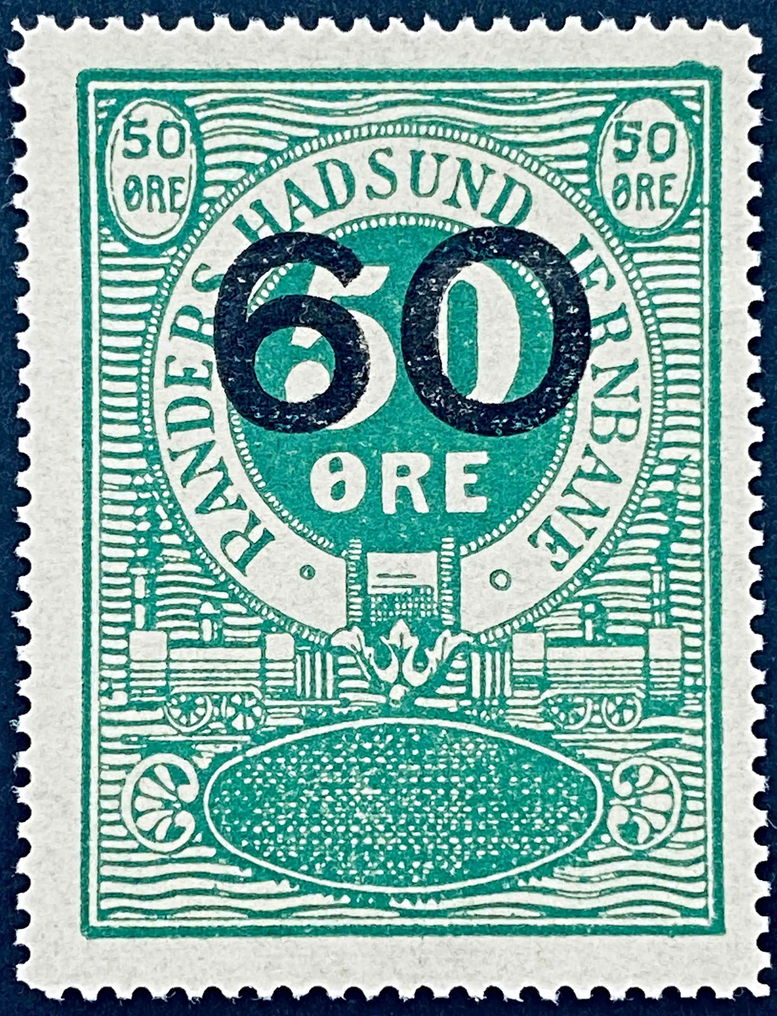 RHJ 41A - Provisorium (overtryk) 60 Øre sort bogtryk på 50 Øre - Grøn.