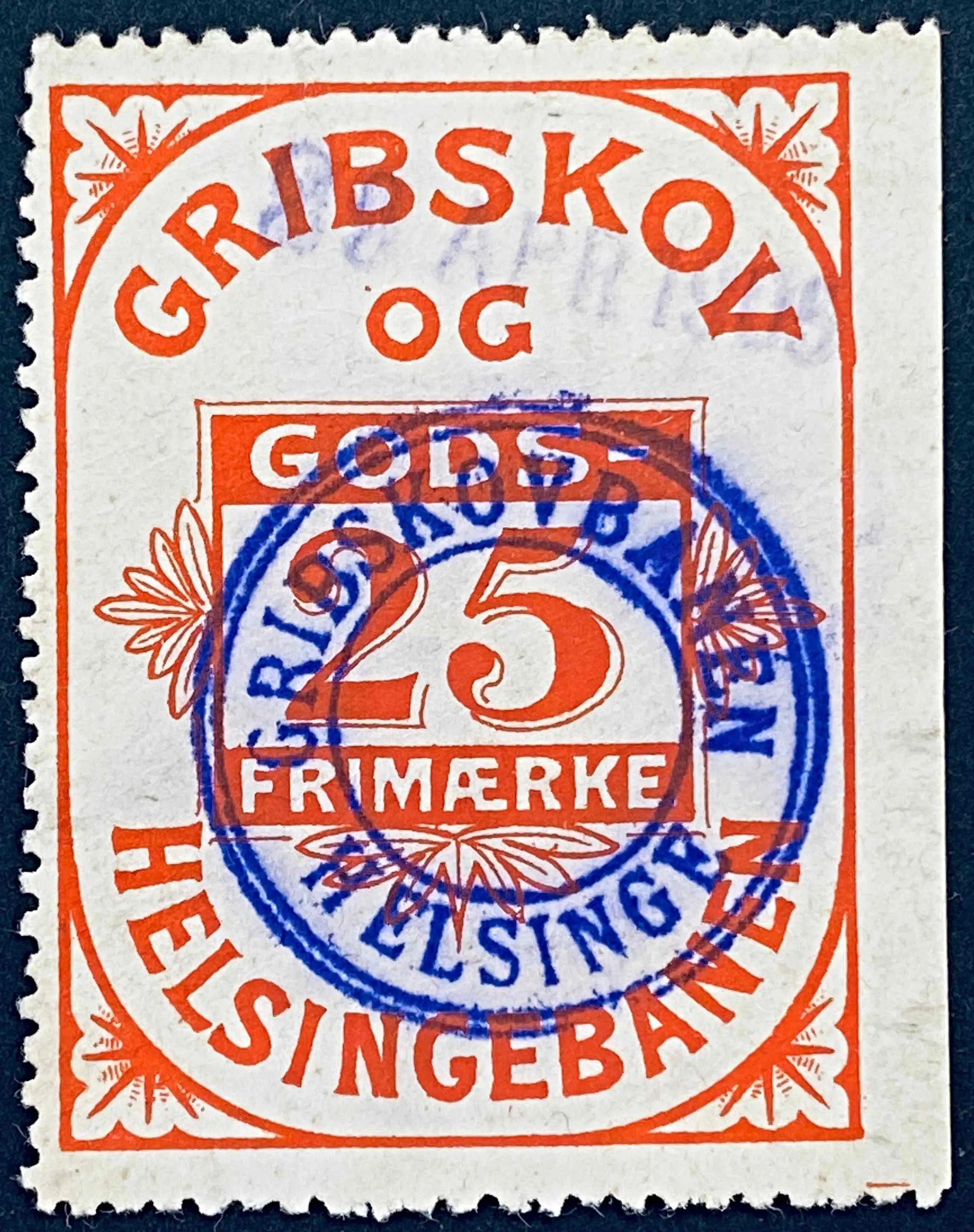 GDS 2 - 25 Øre (Tykt papir) - Rød - stemplet på Helsinge Station (Hlg).