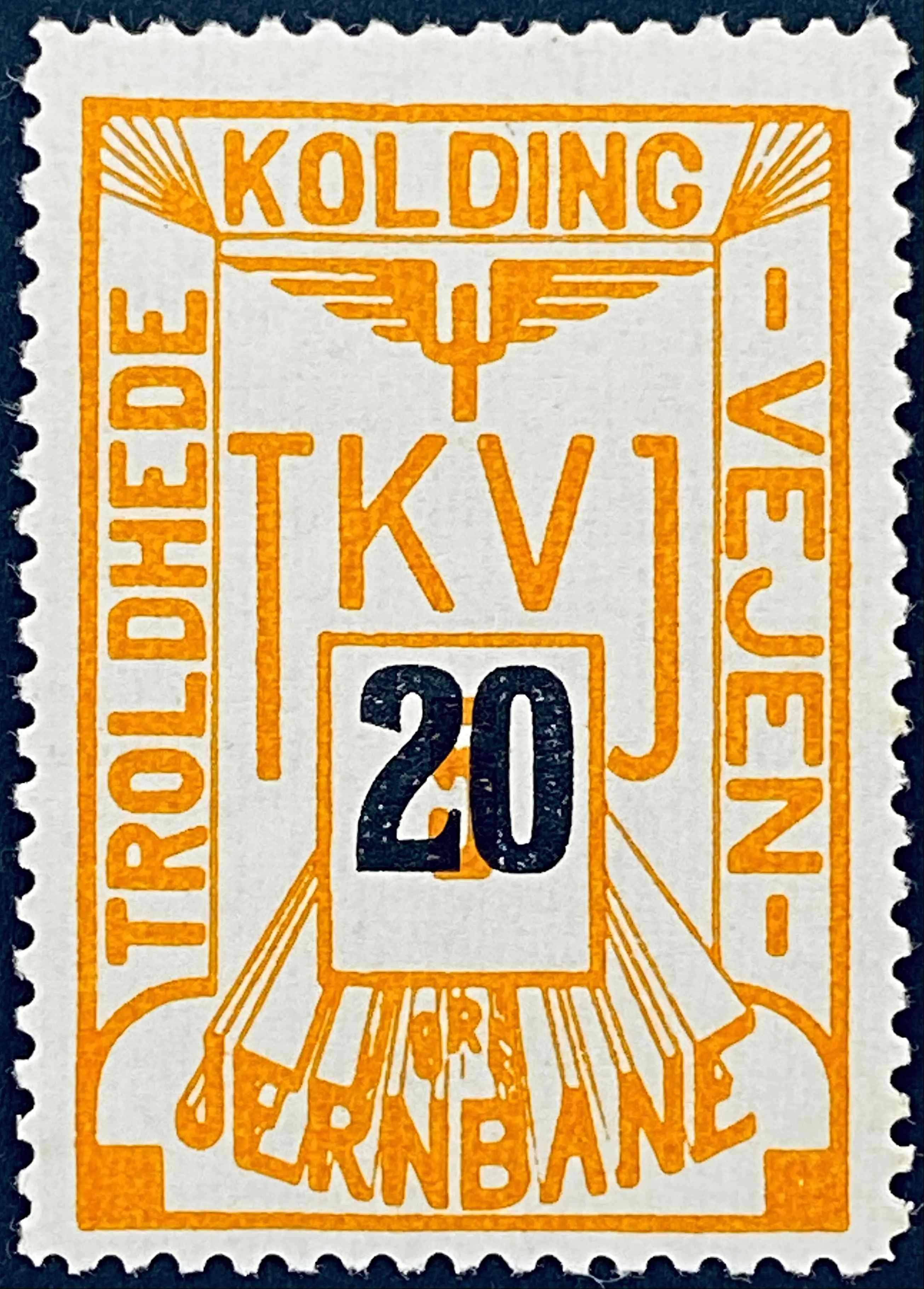 TKVJ 69 - Provisorium (overtryk) 20 Øre sort bogtryk på 5 Øre - Orange.