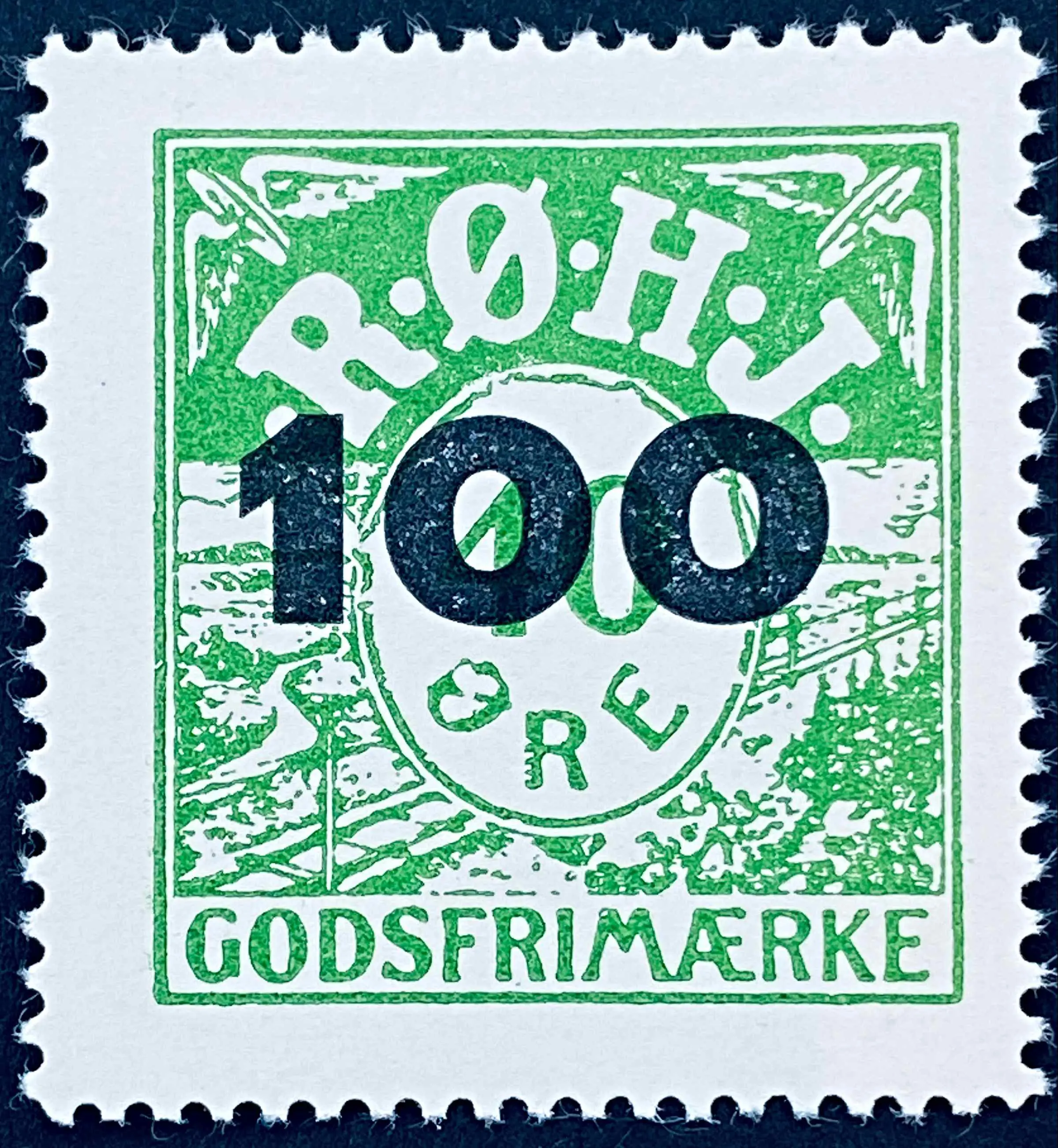 RØHJ 28C - Provisorium (overtryk) 100 øre sort bogtryk på 40 Øre - Grøn nuance.