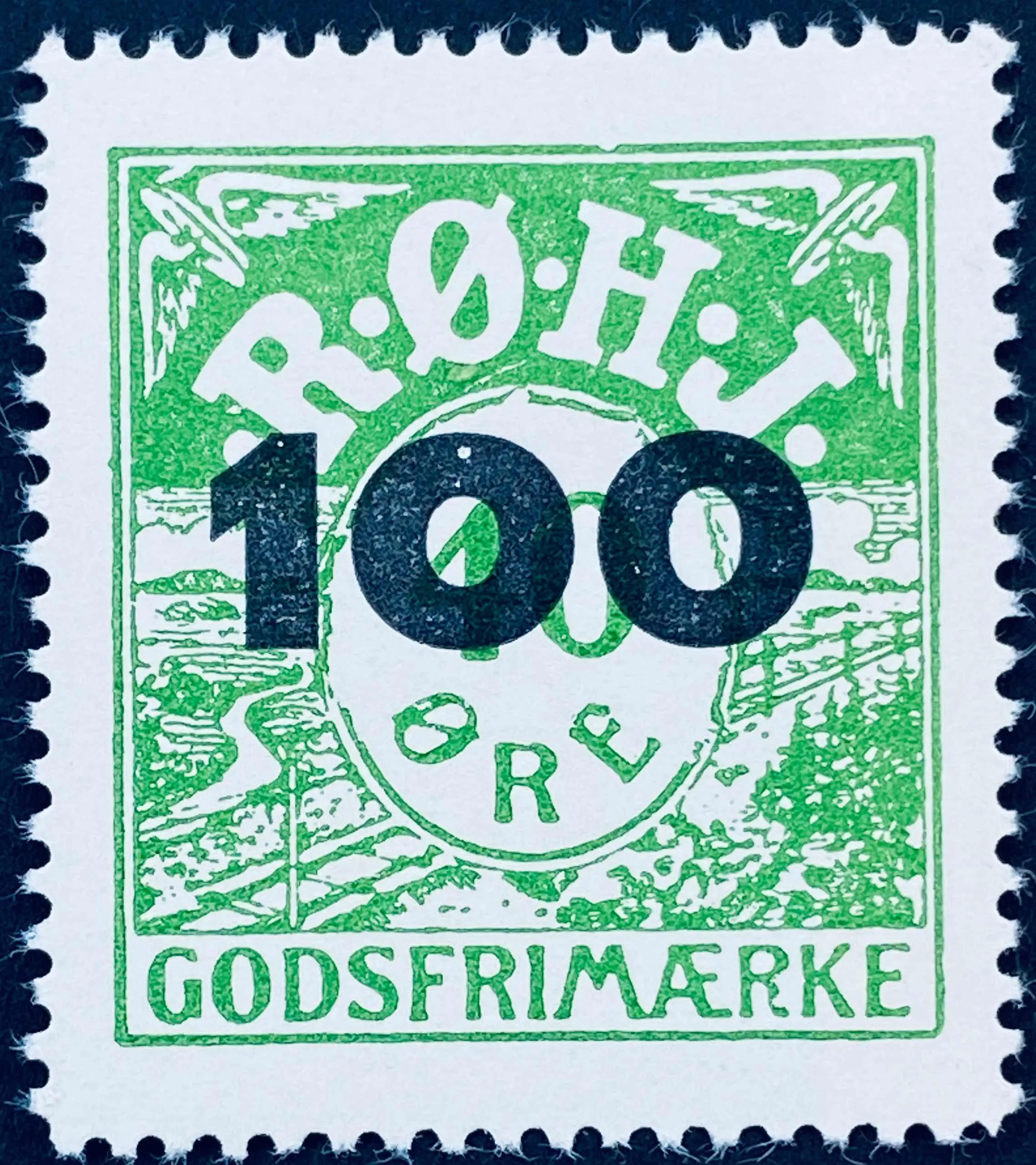 RØHJ 28D - Provisorium (overtryk) 100 øre sort bogtryk på 40 Øre - Grøn nuance.