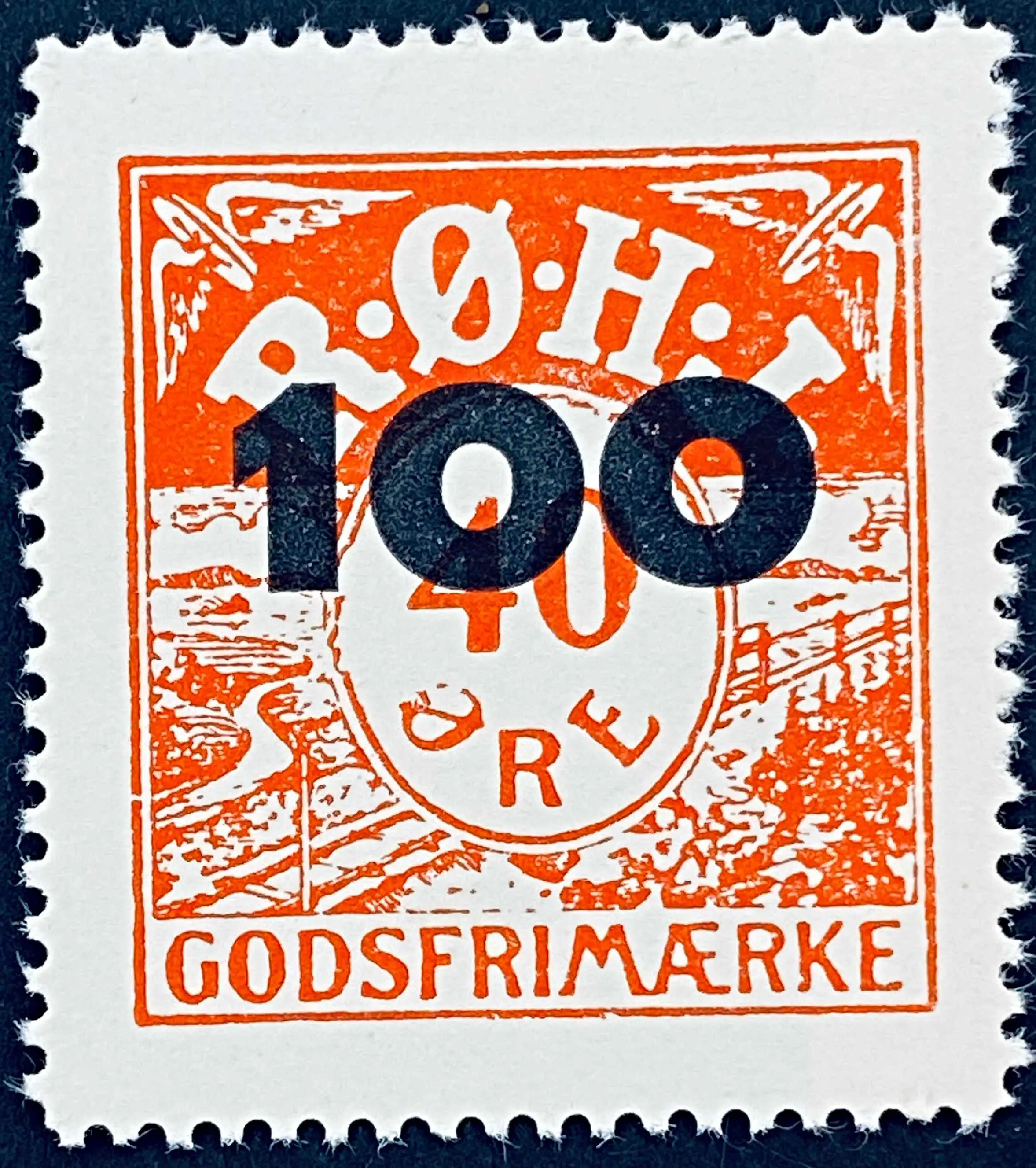 RØHJ 29A - Provisorium (overtryk) 100 øre sort bogtryk på 40 Øre - Rød nuance.