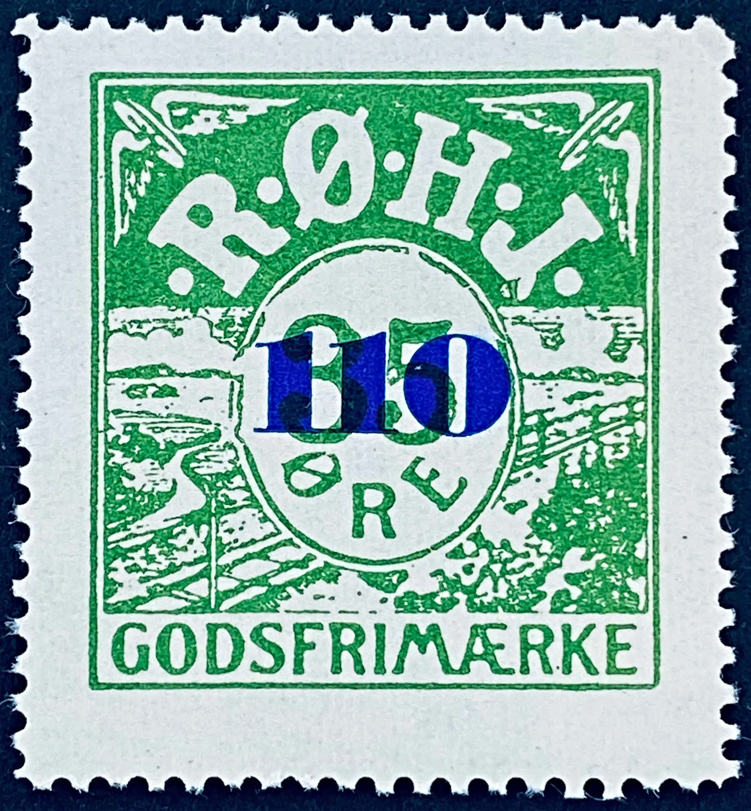 RØHJ 31A - Provisorium (overtryk) 110 Øre blåligt bogtryk på 35 Øre - Grøn nuance.