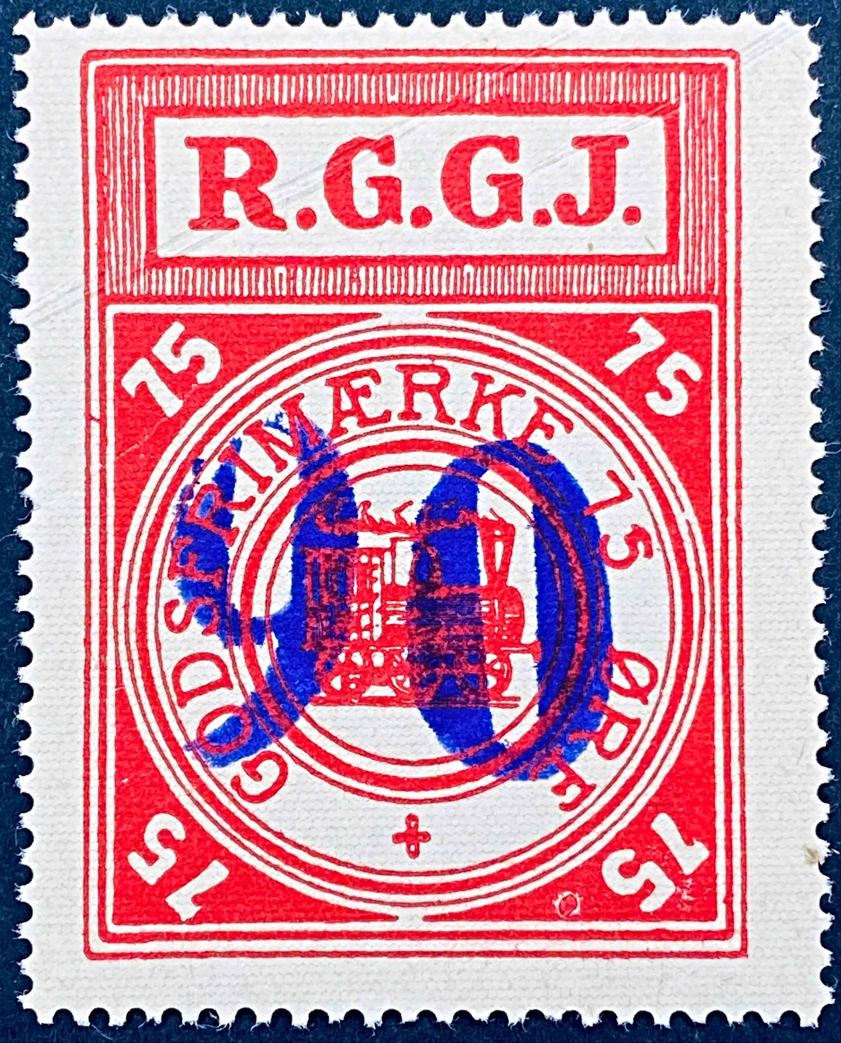 RGGJ 21 - Provisorium (overtryk) 90 Øre violet håndstemplet på 75 Øre - Rød.