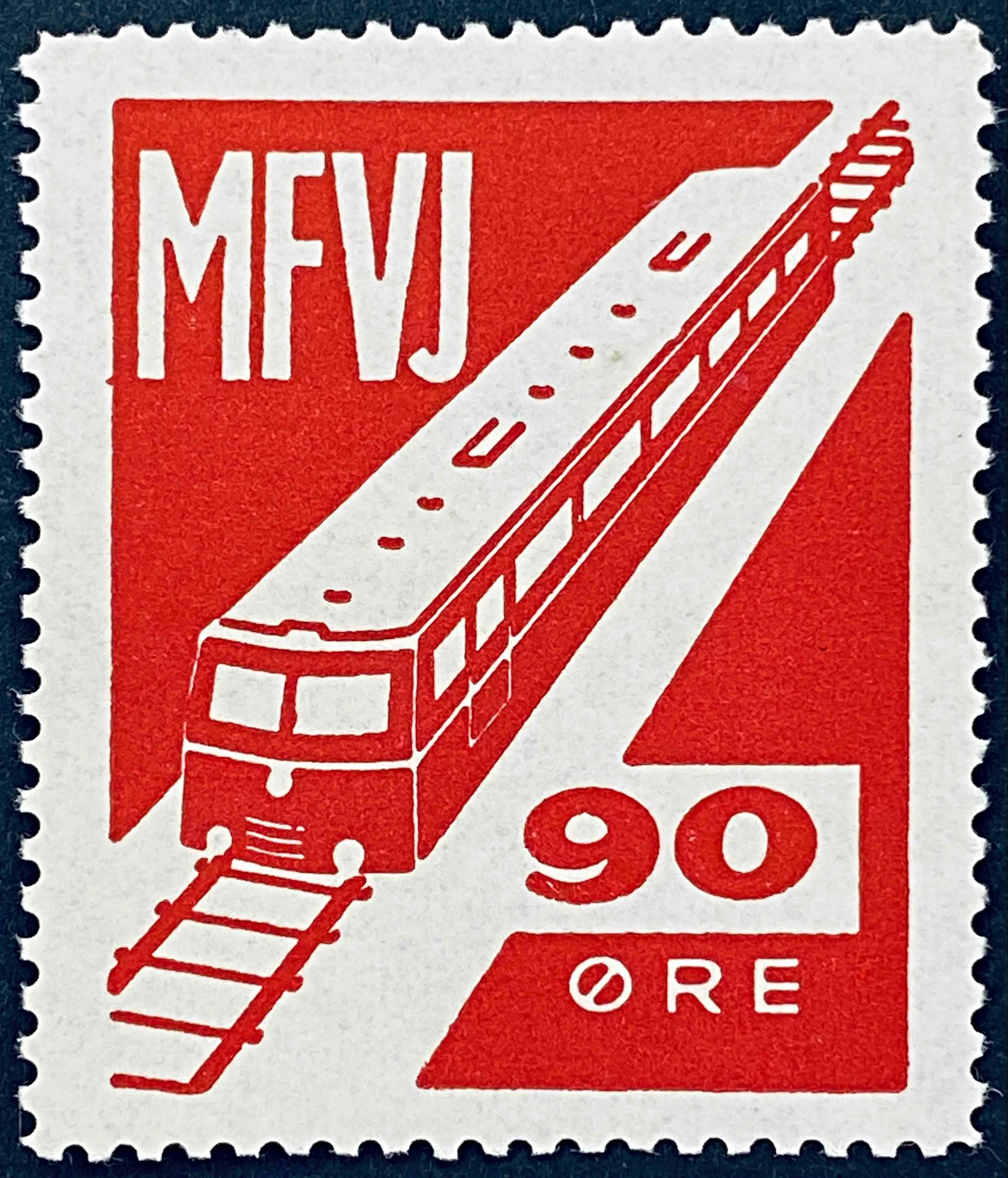 MFVJ 28 - 90 Øre Motiv: Skinnebus - Rød.