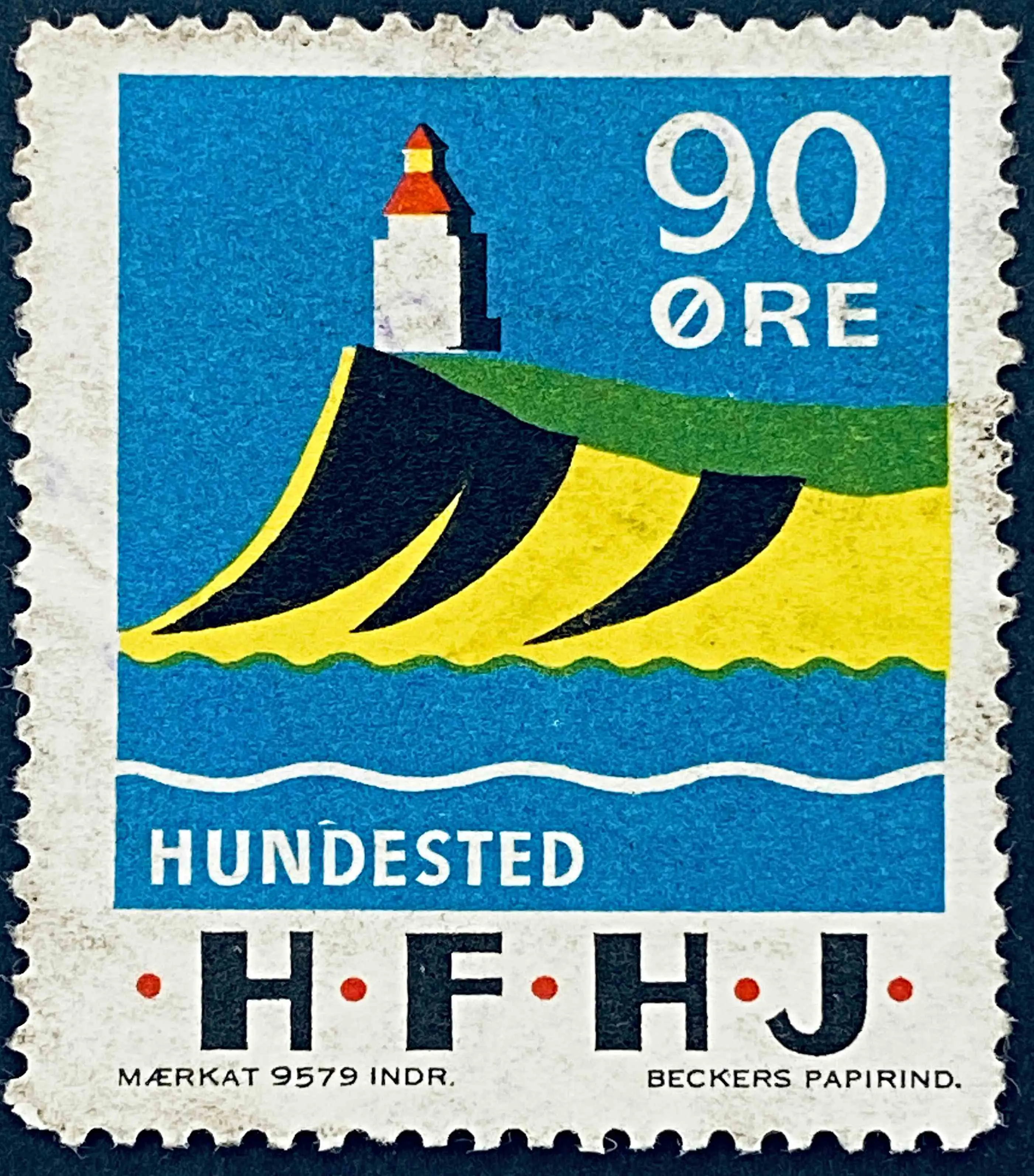 HFHJ 82 - 90 Øre Motiv: Hundested Fyrtårn - Flerfarvet - trykkeri: Beckers Papirindustri A/S med mærke nummer: 9579.