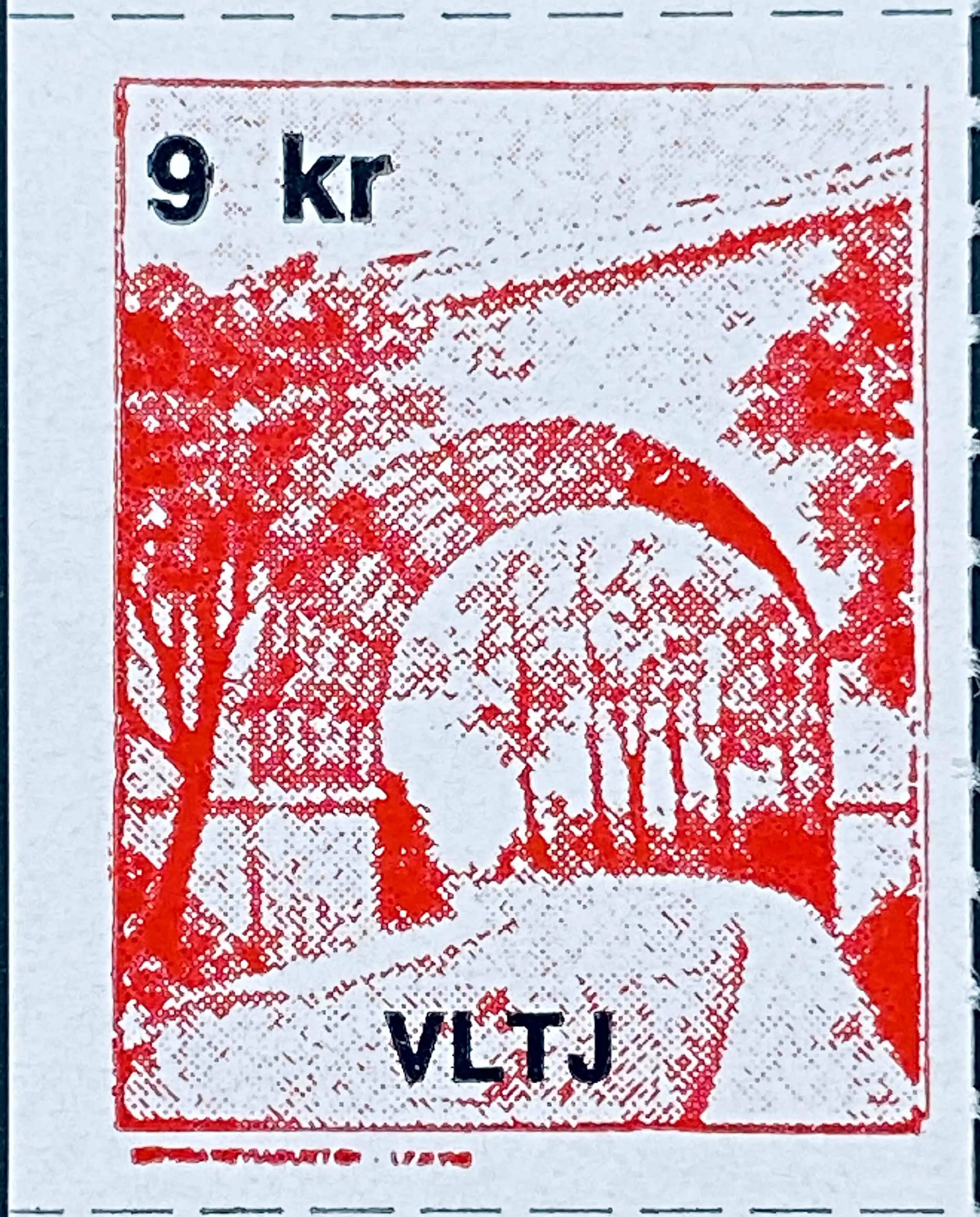 VLTJ 86B - 9 Kroner Motiv: Jernbaneviadukt i Lemvig - Rød.