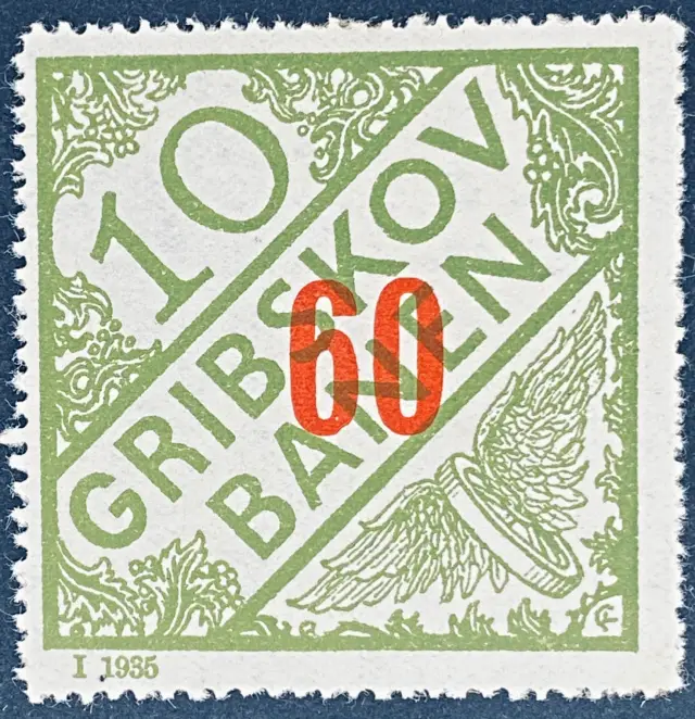 GDS 29A - Provisorium (overtryk) 60 Øre rød på 10 Øre Motiv: Vingehjul - Grøn.