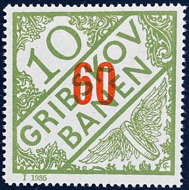 GDS 29B - Provisorium (overtryk) 60 Øre rød på 10 Øre Motiv: Vingehjul - Grøn.