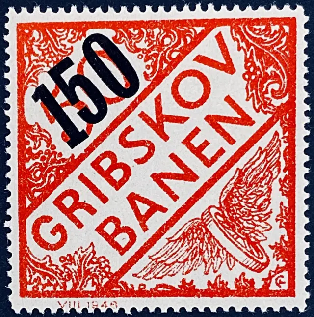 GDS 52A - Provisorium (overtryk) 150 øre sort på 50 Øre Motiv: Vingehjul - Rød.