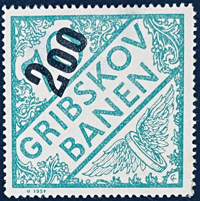 GDS 62 - Provisorium (overtryk) 200 Øre sort på 70 Øre Motiv: Vingehjul - Blågrøn.