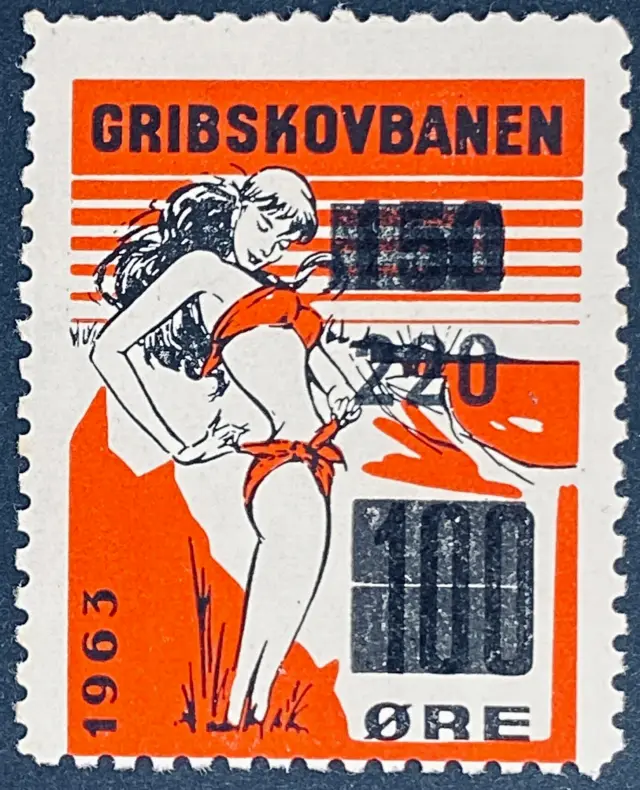 GDS 91 - Provisorium (overtryk) 220 Øre sort på 150 Øre sort på 100 Øre Motiv: Badepige - Sort og Rød.