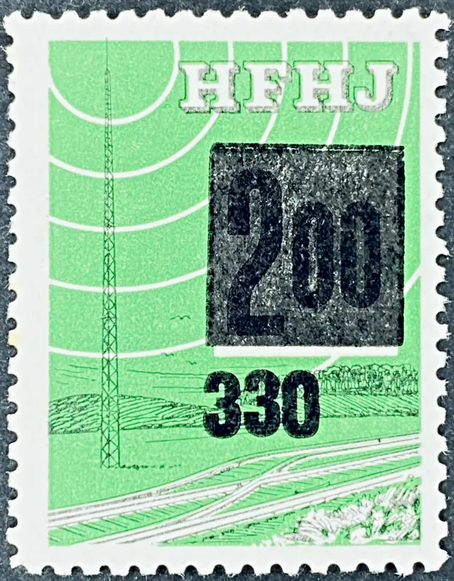 HFHJ 129 - Provisorium (overtryk) 330 Øre på 2<sup>00</sup> Kroner Motiv: Radiomast - Grøn.