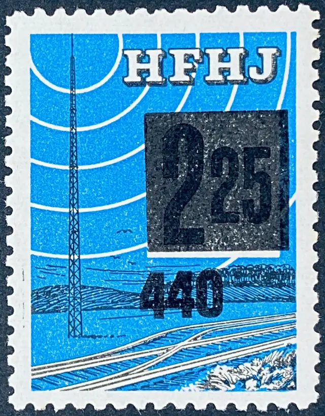 HFHJ 130 - Provisorium (overtryk) 440 Øre sort på 2<sup>25</sup> Kroner Motiv: Radiomast - Blå.