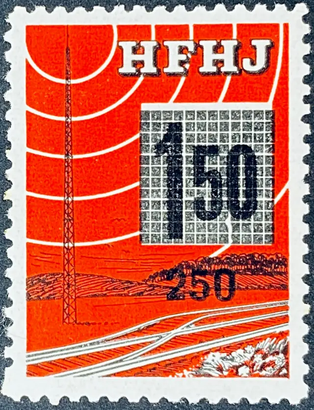 HFHJ 138 - Provisorium (overtryk) 250 Øre på 1<sup>50</sup> Kroner Motiv: Radiomast - Rød.