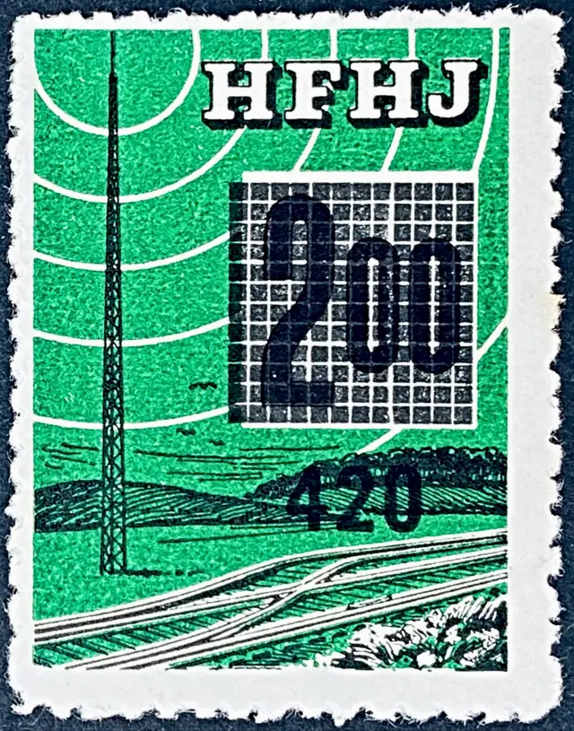 HFHJ 144 - Provisorium (overtryk) 420 Øre på 2<sup>00</sup> Kroner Motiv: Radiomast - Mørkegrøn.