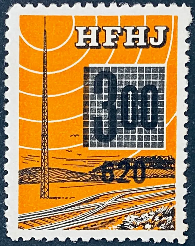 HFHJ 146 - Provisorium (overtryk) 520 Øre på 3<sup>00</sup> Kroner Motiv: Radiomast - Mørkorange.