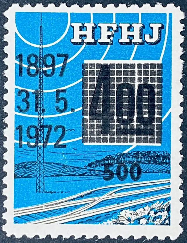 HFHJ 156 - Provisorium (overtryk) 500 øre sort på 4<sup>00</sup> Kroner Motiv: Radiomast - Blå.
