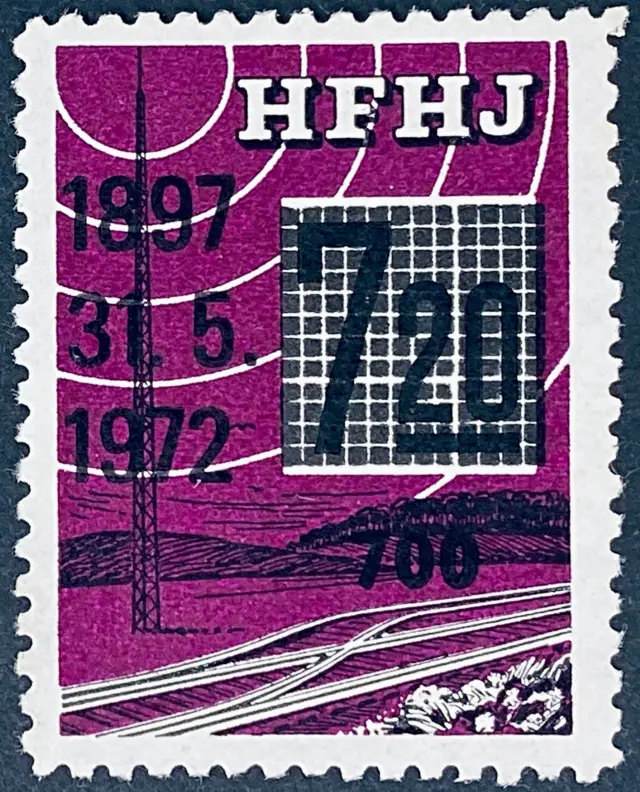 HFHJ 158 - Provisorium (overtryk) 700 Øre sort på 7<sup>20</sup> Kroner Motiv: Radiomast - Lilla.