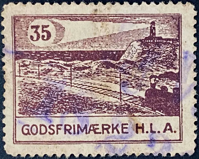 HLA 5A - 35 Øre Motiv: Fyrtårn ved jernbane - Brunrød - banemærket er stemplet.