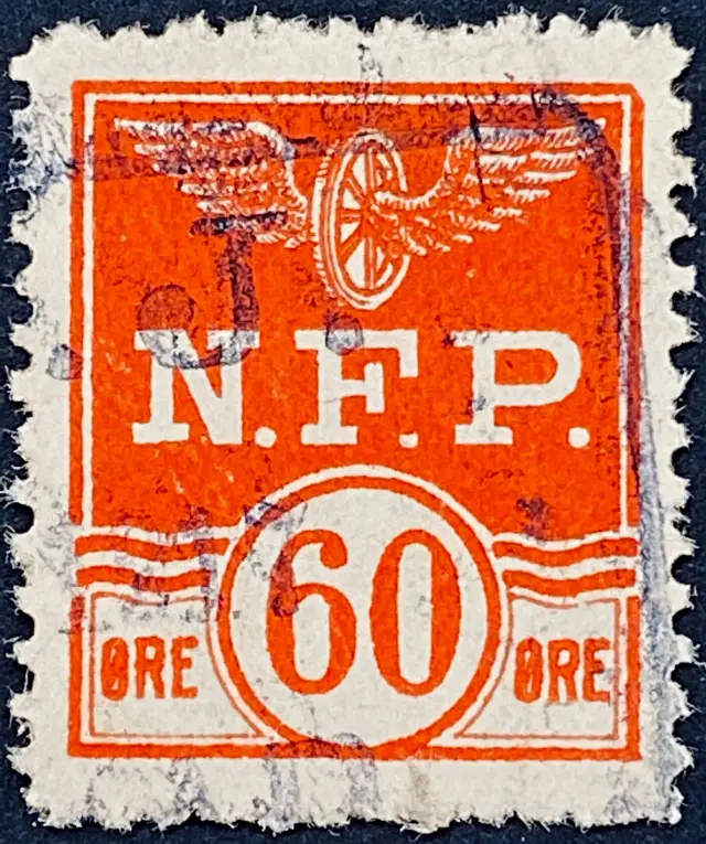 NFP F6 - 60 Øre Motiv: Vingehjul - Rød - banemærket er stemplet.