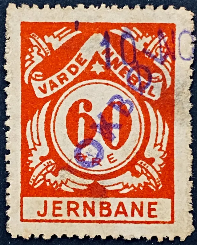 VNJ 28 - 60 Øre - Rød - stemplet på Oksbøl Station (Oks).