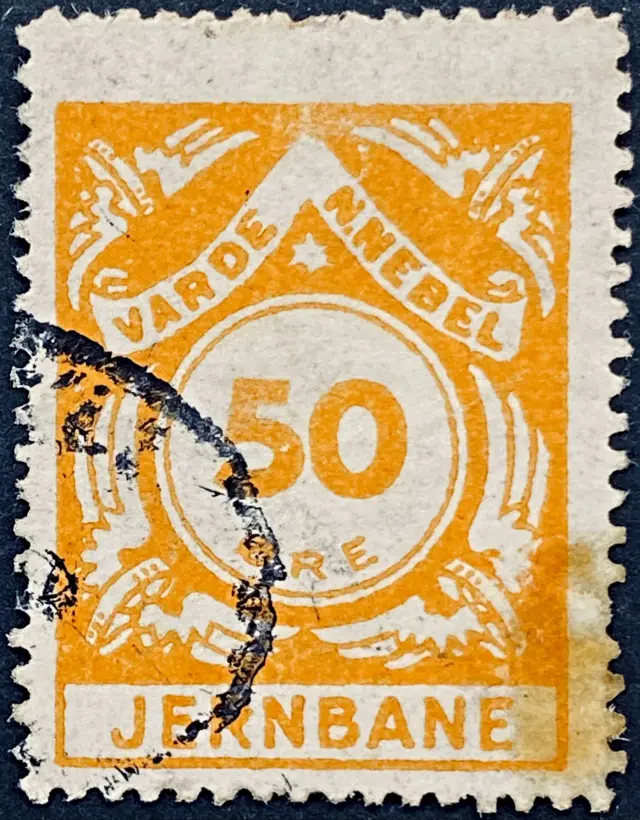VNJ 31 - 50 Øre - Orange - banemærket er stemplet.
