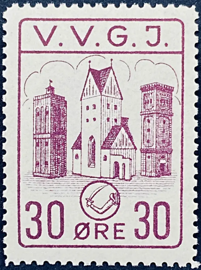 VVGJ 27 - 25 Øre Motiv: Grinsted tårne + Slaug Herreds våben - Violet.