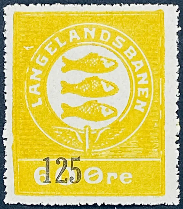 LB 24 - Provisorium (overtryk) 125 Øre sort bogtryk på 60 Øre Motiv: Rudkøbings byvåben - Gul.