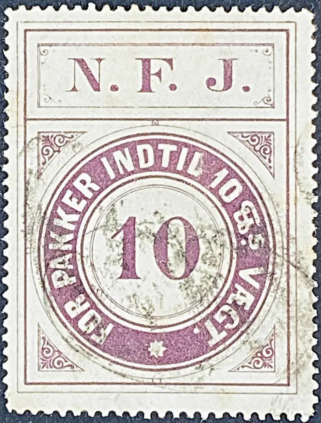 NFJ 3 - 10 Øre - Violet - banemærket er stemplet.