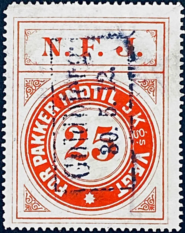 NFJ 4 - 25 Øre - Rød - stemplet på Guldbjerg Station.
