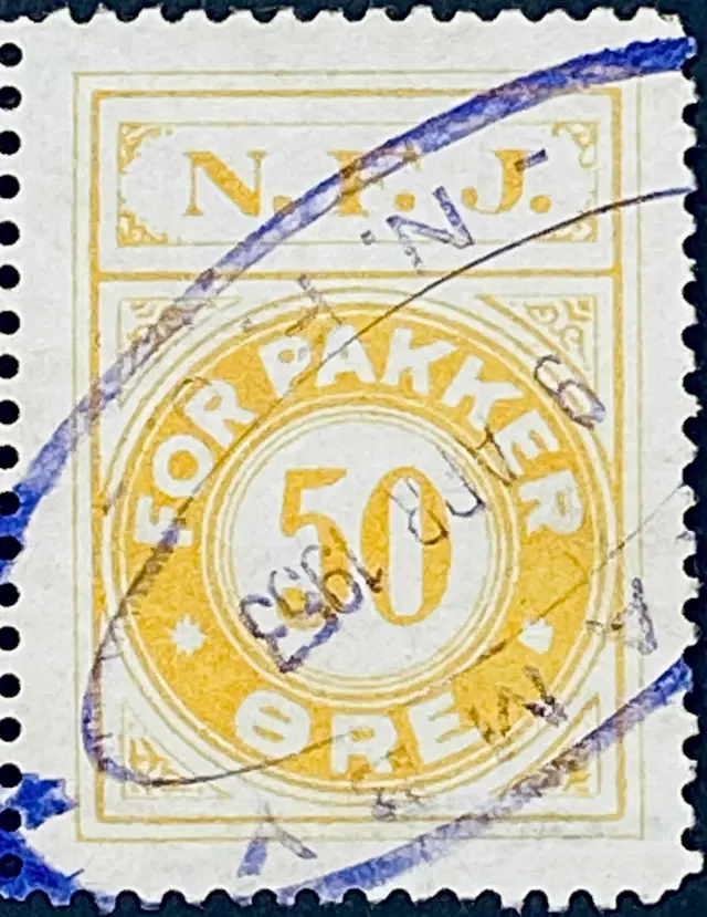 NFJ 19 - 50 Øre - Gul nuance - stemplet på Gamby Station (Gam).