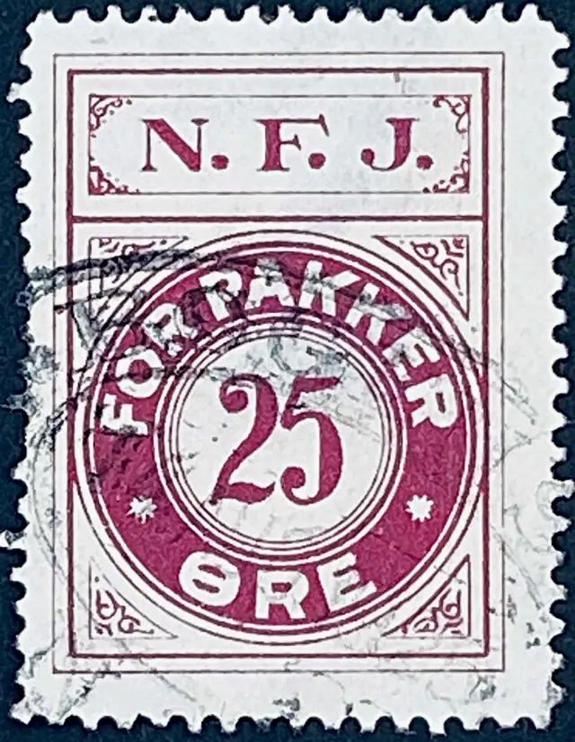 NFJ 25 - 25 Øre - Violet nuance - stemplet på Bogense Station (Bgs).