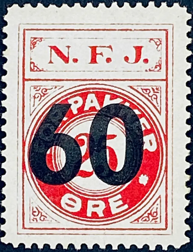 NFJ 33 - Provisorium (overtryk) 600 Øre sort bogtryk på 25 Øre - Karmin.