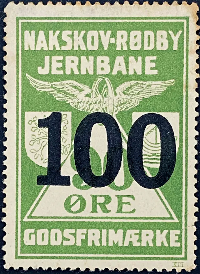 NRJ 15 - Provisorium (overtryk) 100 øre sort bogtryk på 90 Øre - Grøn.